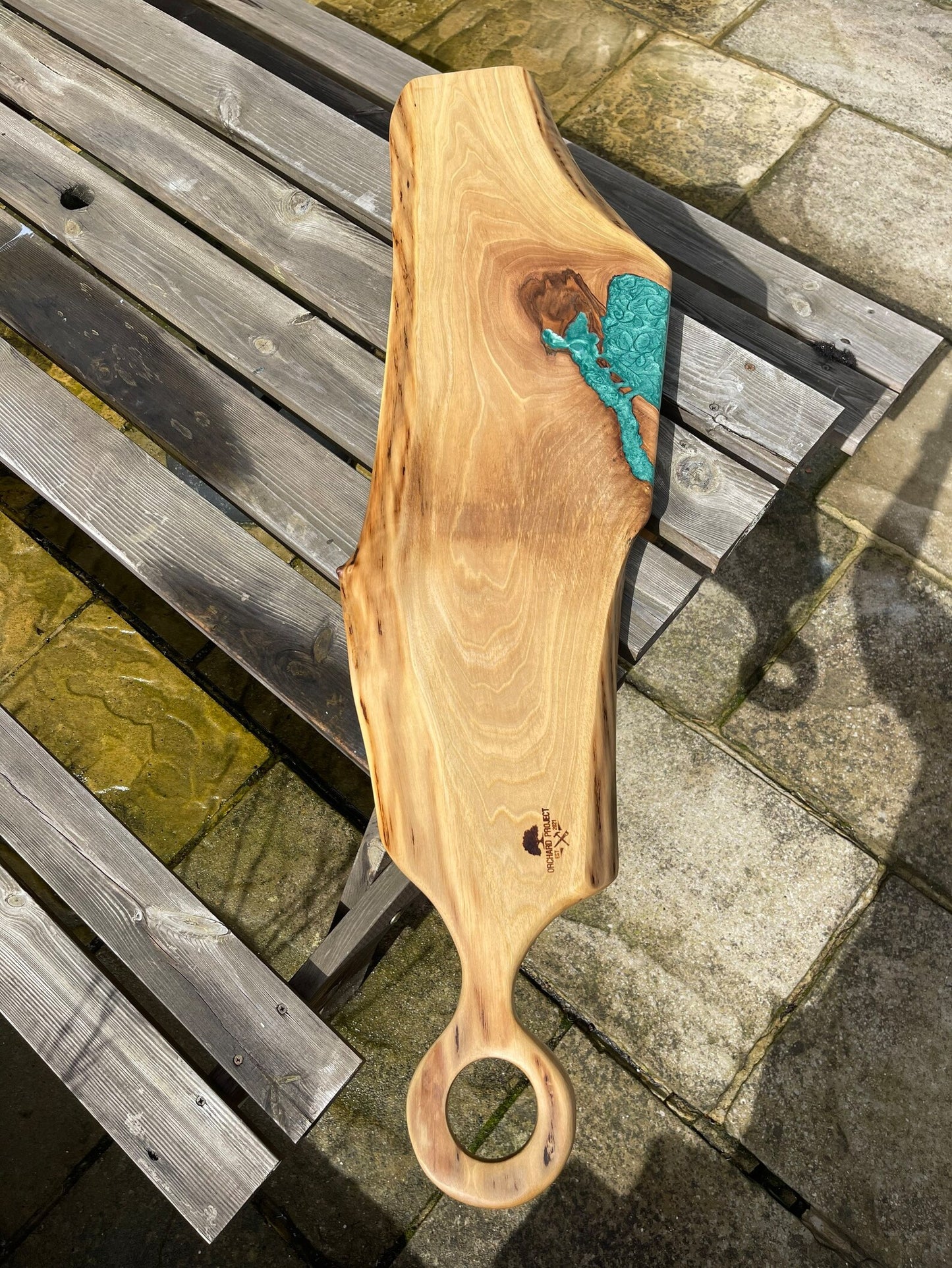 Extra Large Walnut Wood and Turquoise Epoxy Resin Charcuterie Board