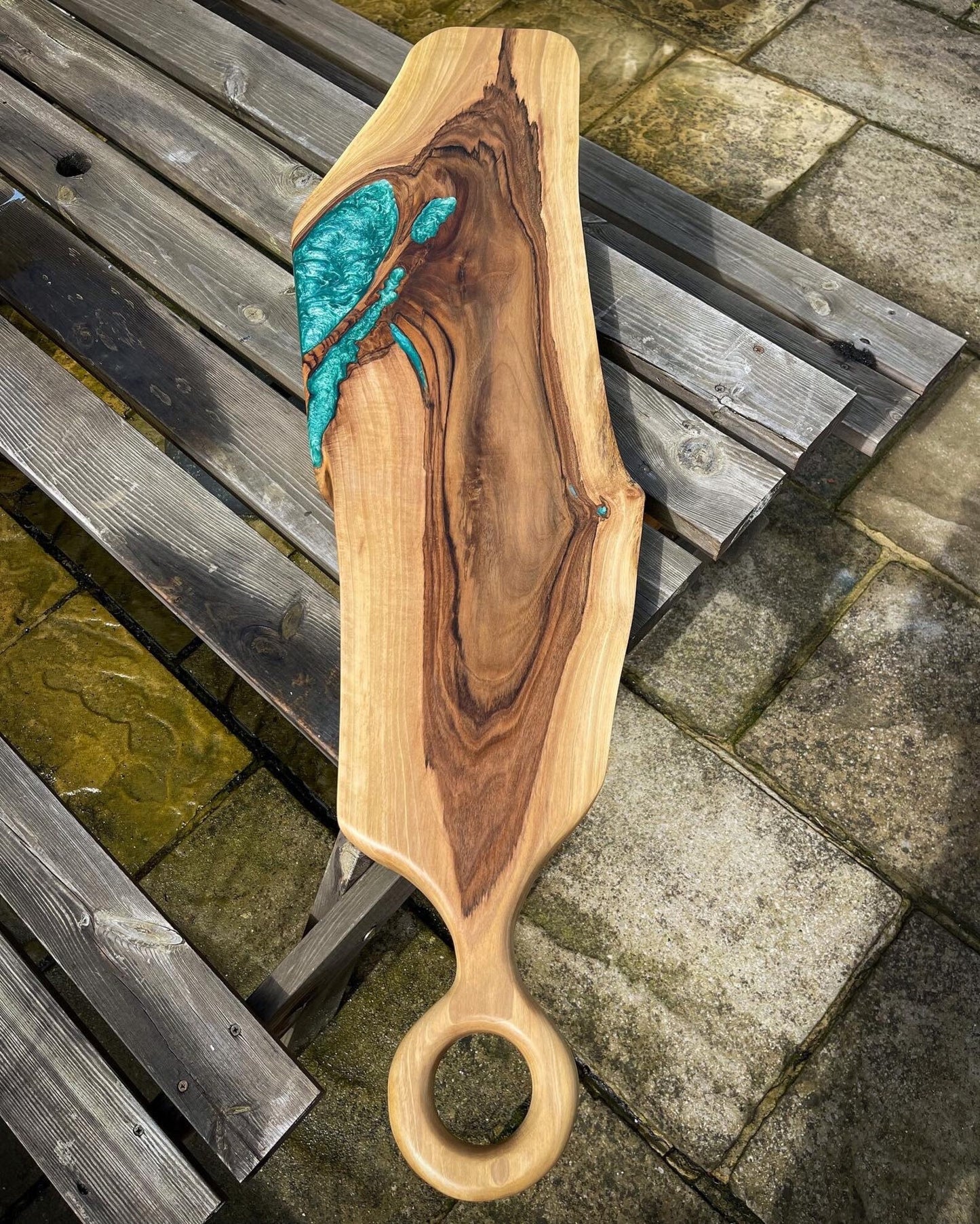 Extra Large Walnut Wood and Turquoise Epoxy Resin Charcuterie Board