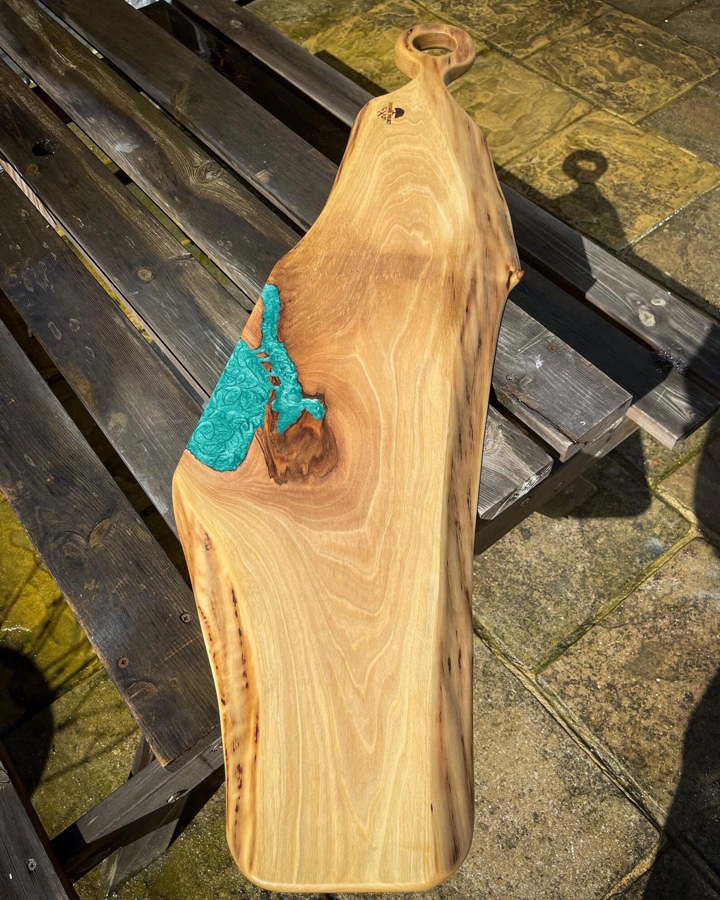 Extra Large Walnut Wood and Turquoise Epoxy Resin Charcuterie Board