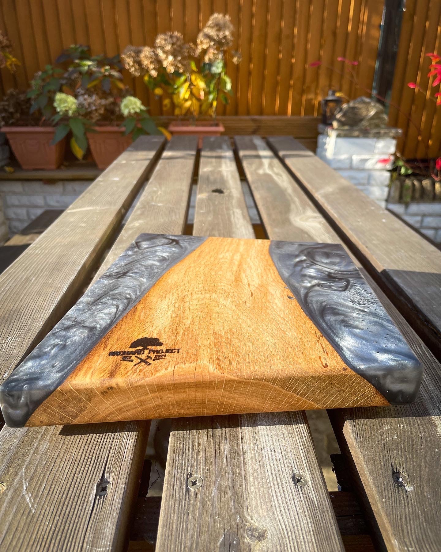 Medium Oak Wood and Smoked Grey Epoxy Resin Charcuterie Board