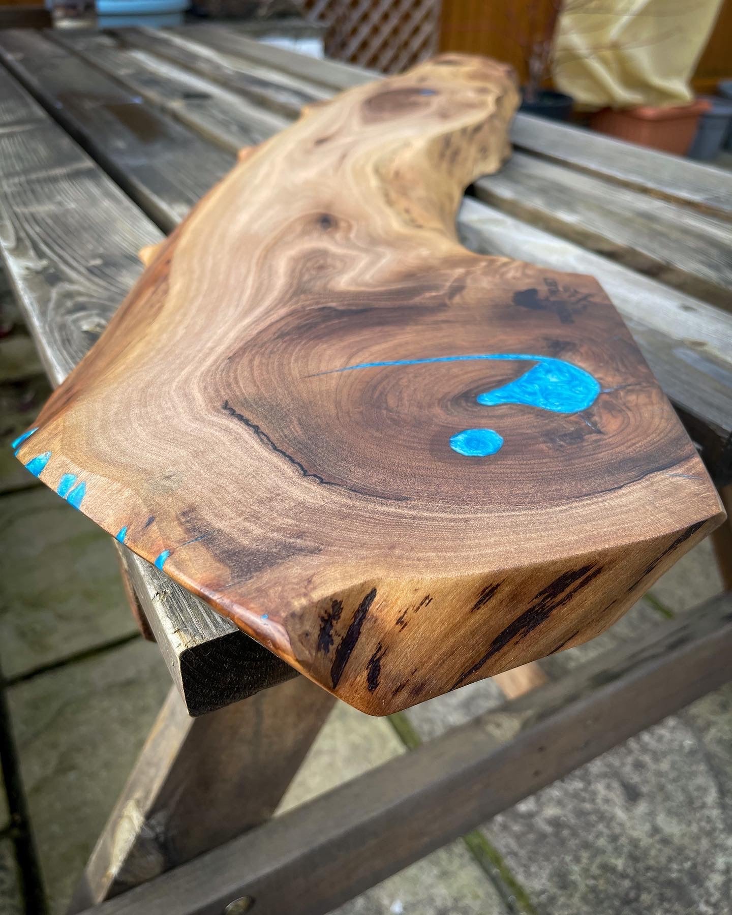 Extra Large Walnut Wood and Blue Epoxy Resin Charcuterie Board