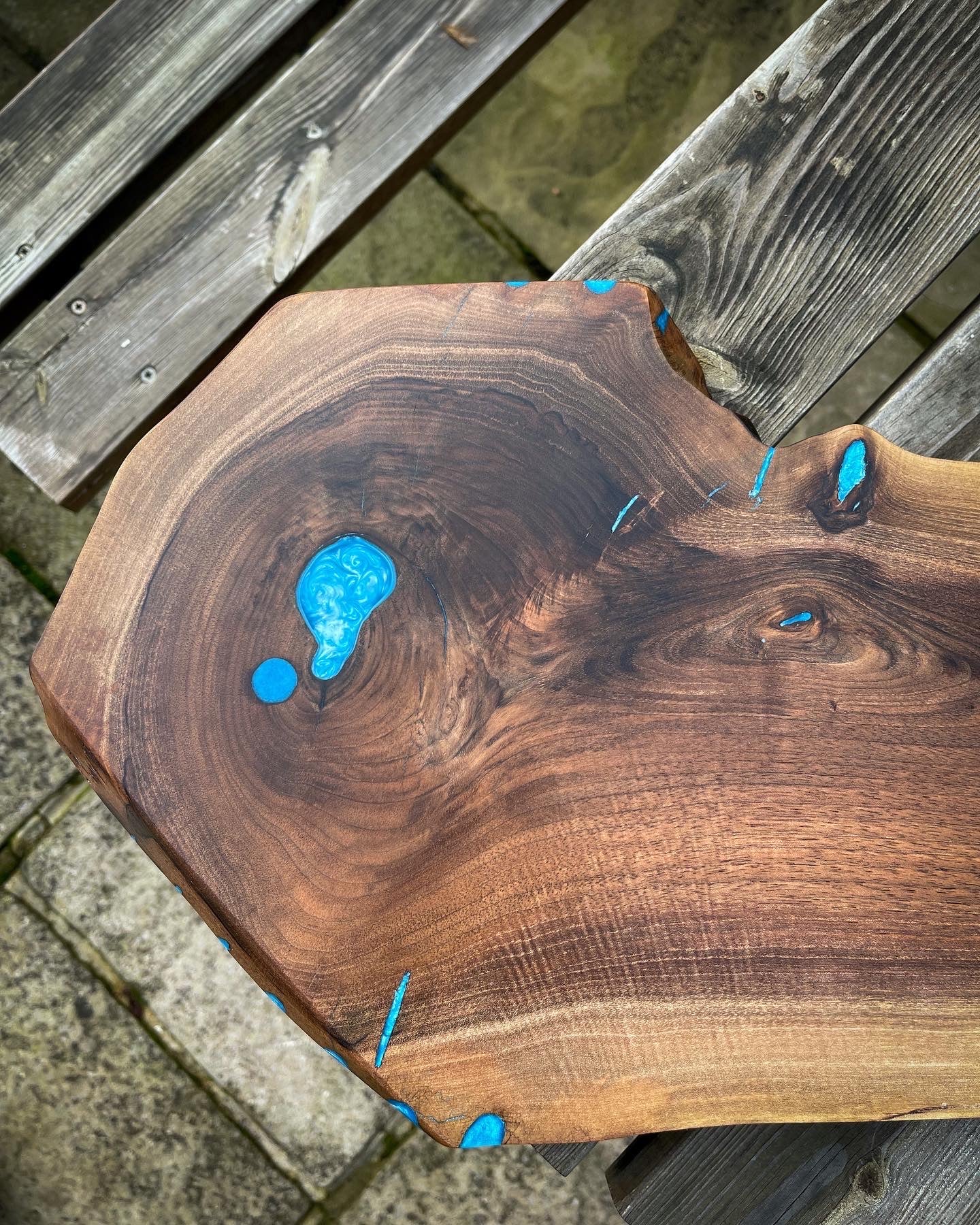 Extra Large Walnut Wood and Blue Epoxy Resin Charcuterie Board