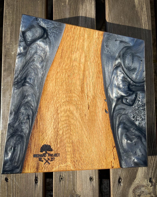 Medium Oak Wood and Smoked Grey Epoxy Resin Charcuterie Board