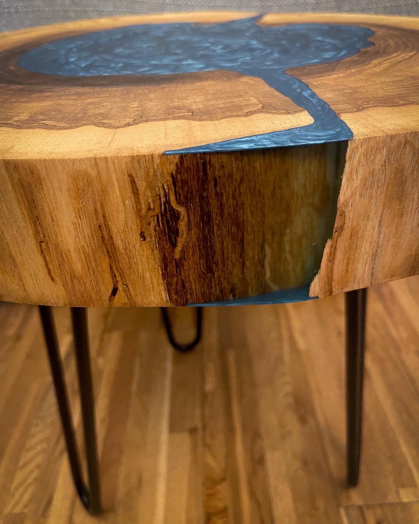 Ash Wood and Blue Epoxy Resin Coffee Table