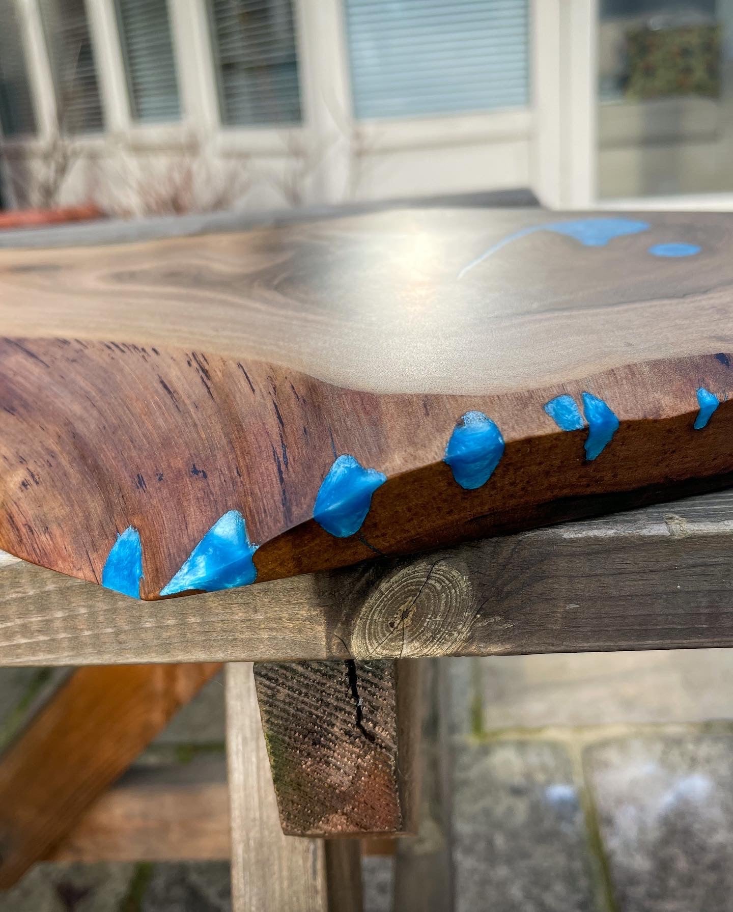 Extra Large Walnut Wood and Blue Epoxy Resin Charcuterie Board
