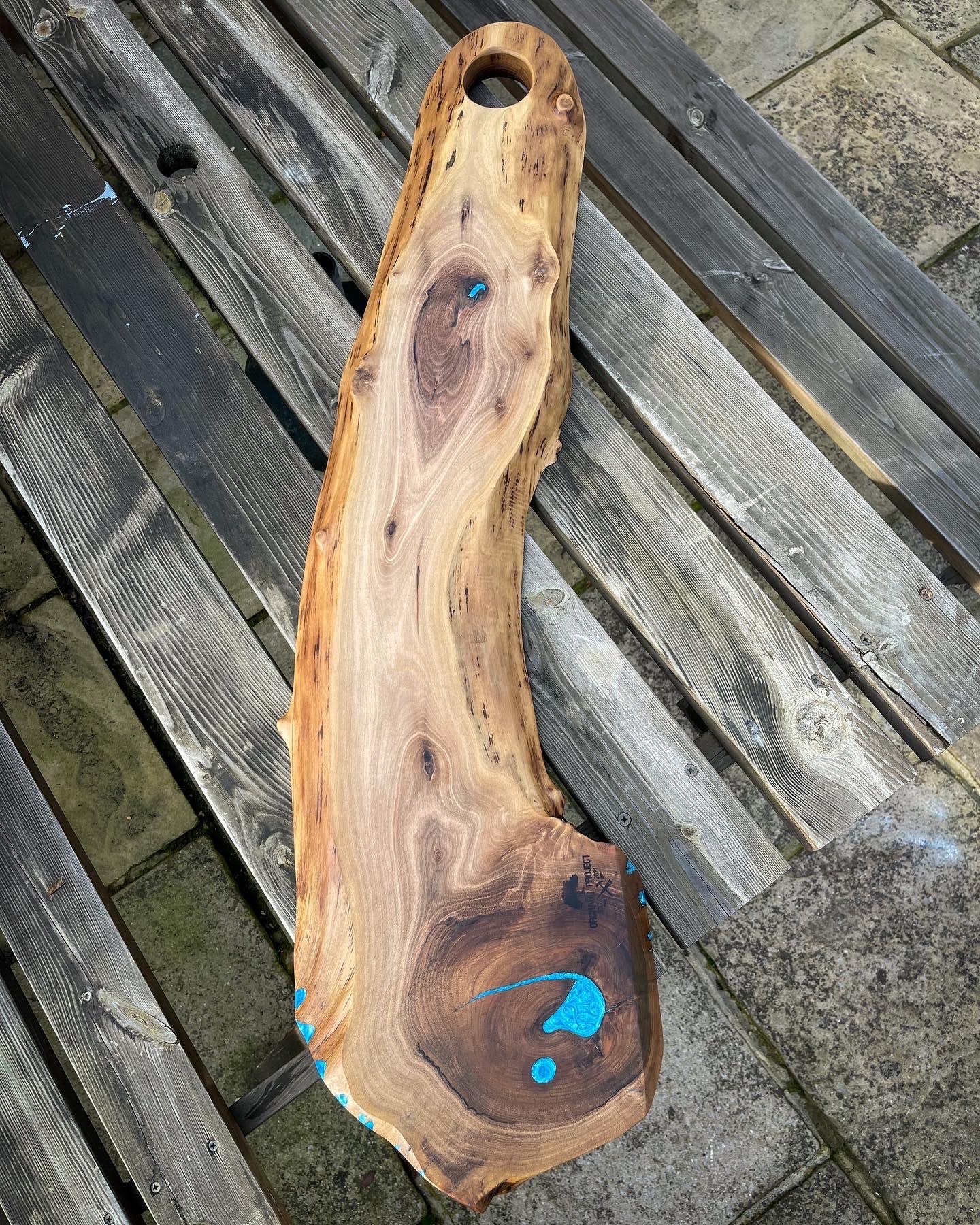 Extra Large Walnut Wood and Blue Epoxy Resin Charcuterie Board
