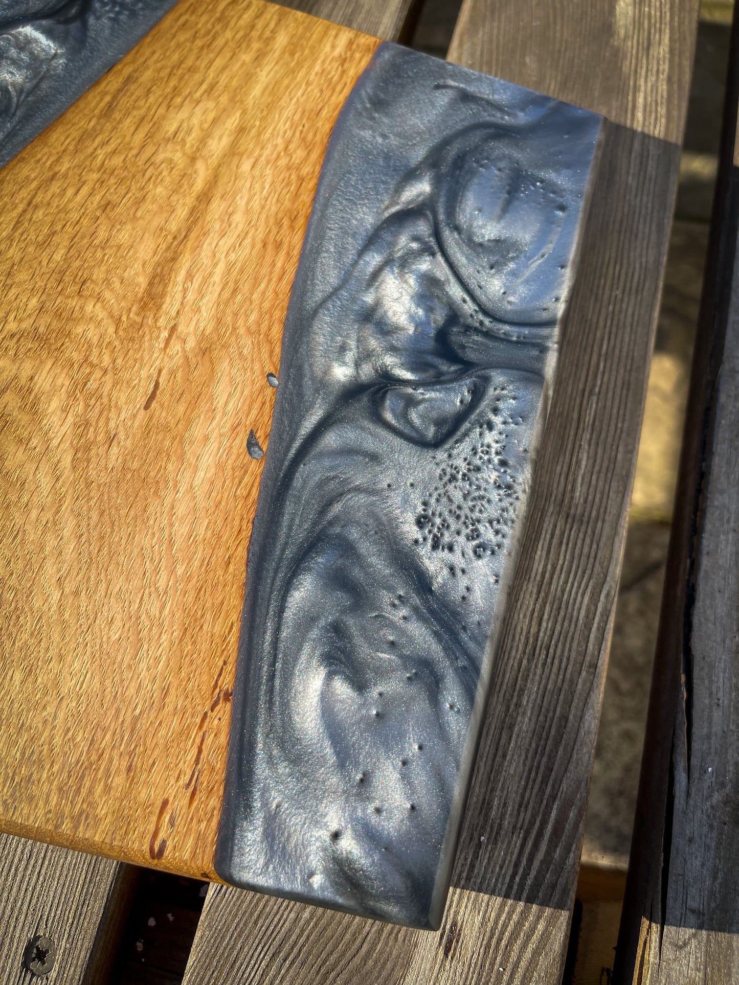 Medium Oak Wood and Smoked Grey Epoxy Resin Charcuterie Board