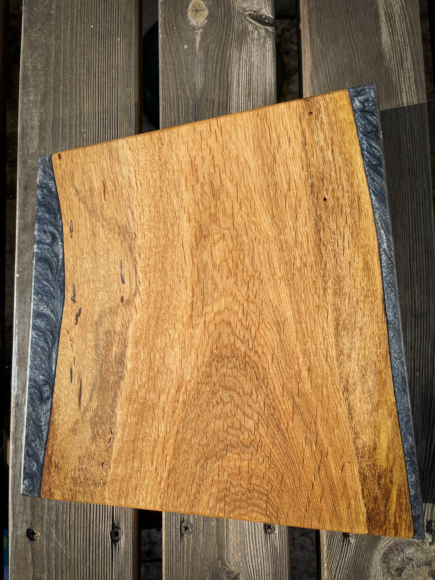 Medium Oak Wood and Smoked Grey Epoxy Resin Charcuterie Board