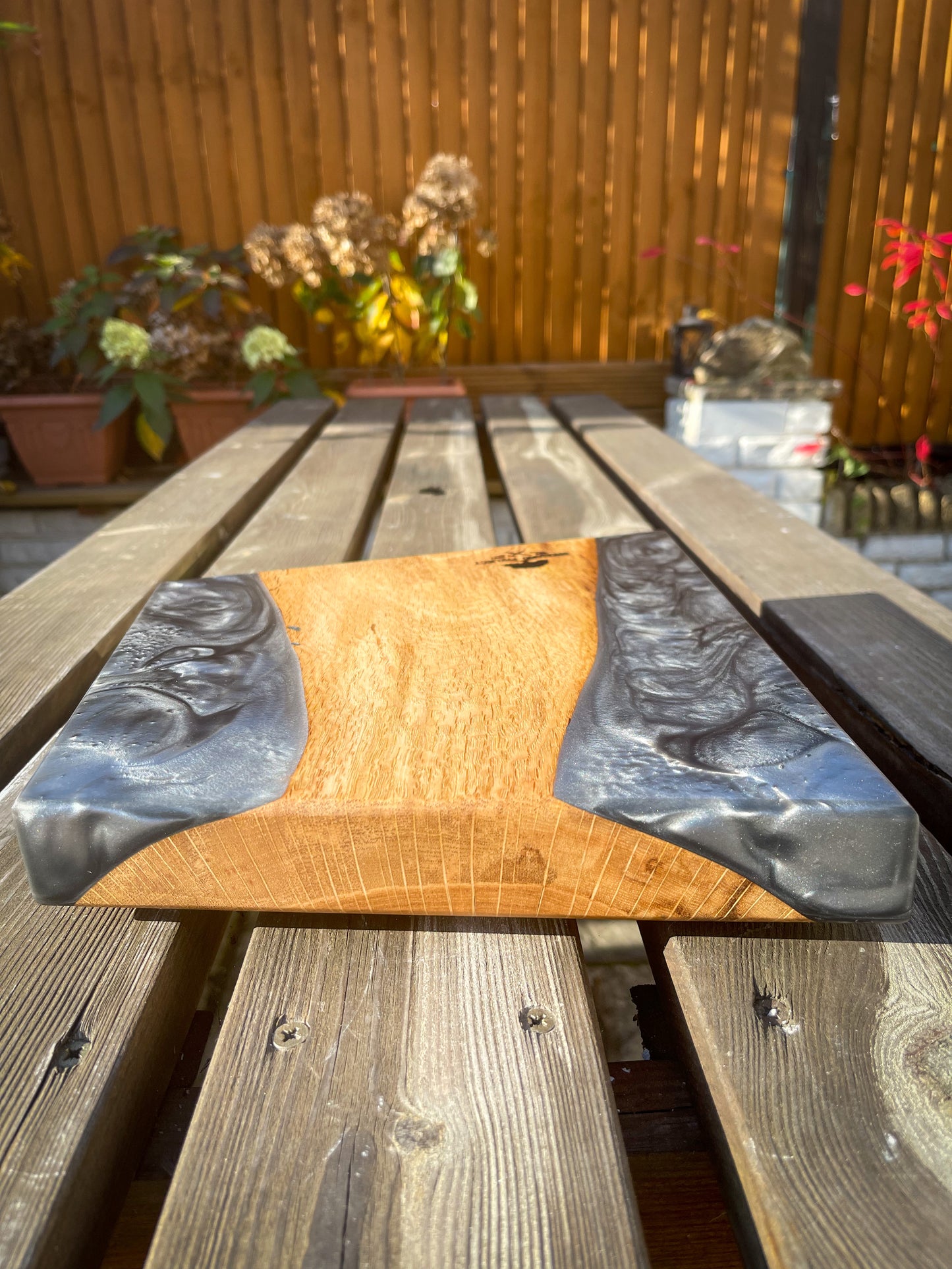 Medium Oak Wood and Smoked Grey Epoxy Resin Charcuterie Board