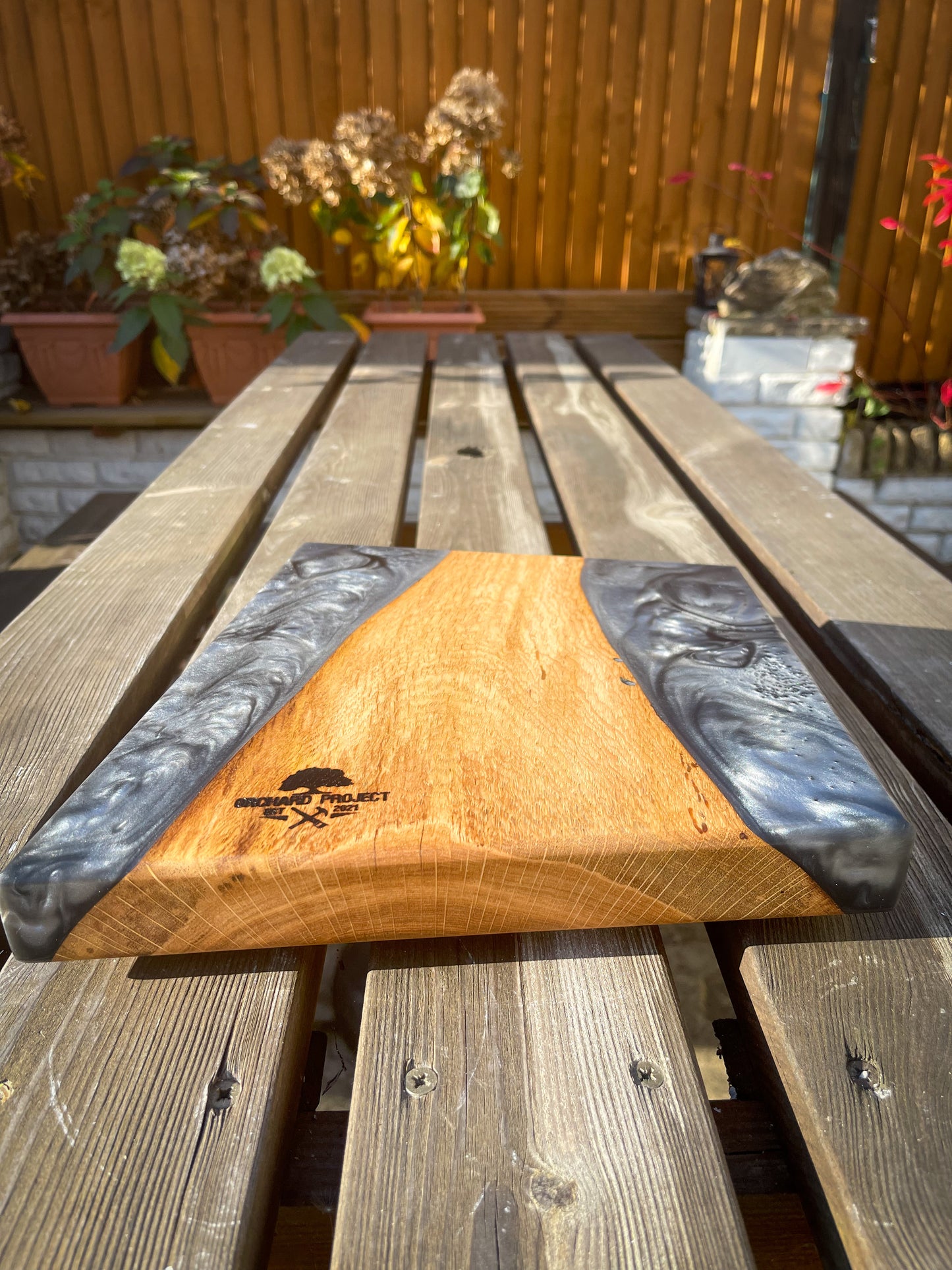 Medium Oak Wood and Smoked Grey Epoxy Resin Charcuterie Board