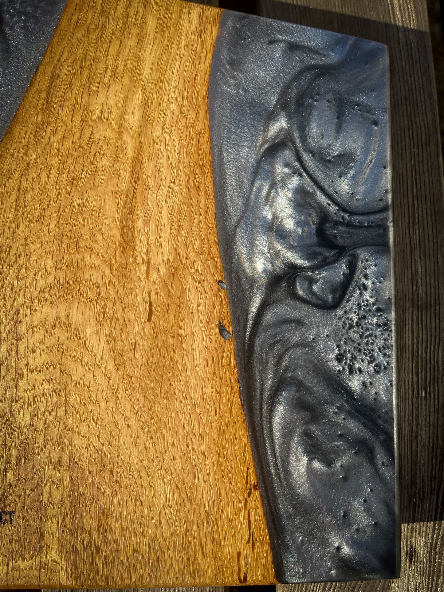 Medium Oak Wood and Smoked Grey Epoxy Resin Charcuterie Board