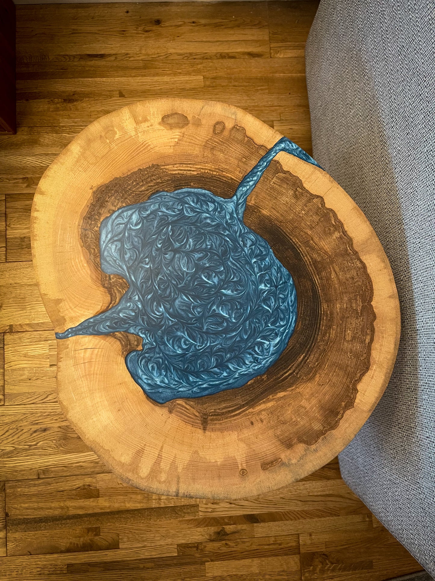 Ash Wood and Blue Epoxy Resin Coffee Table