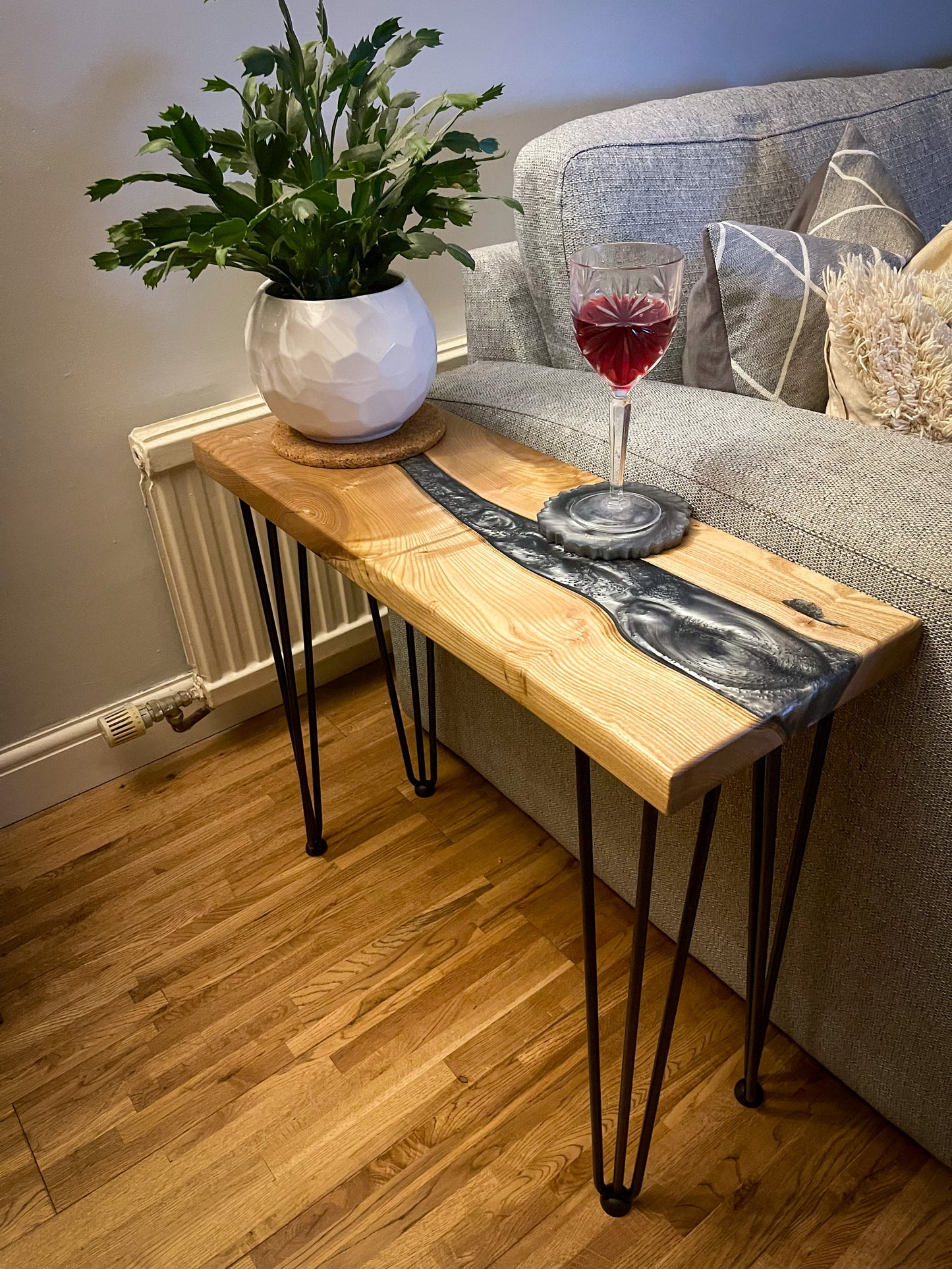 Catalpa Wood and Smoked Grey Epoxy Resin River Side Table