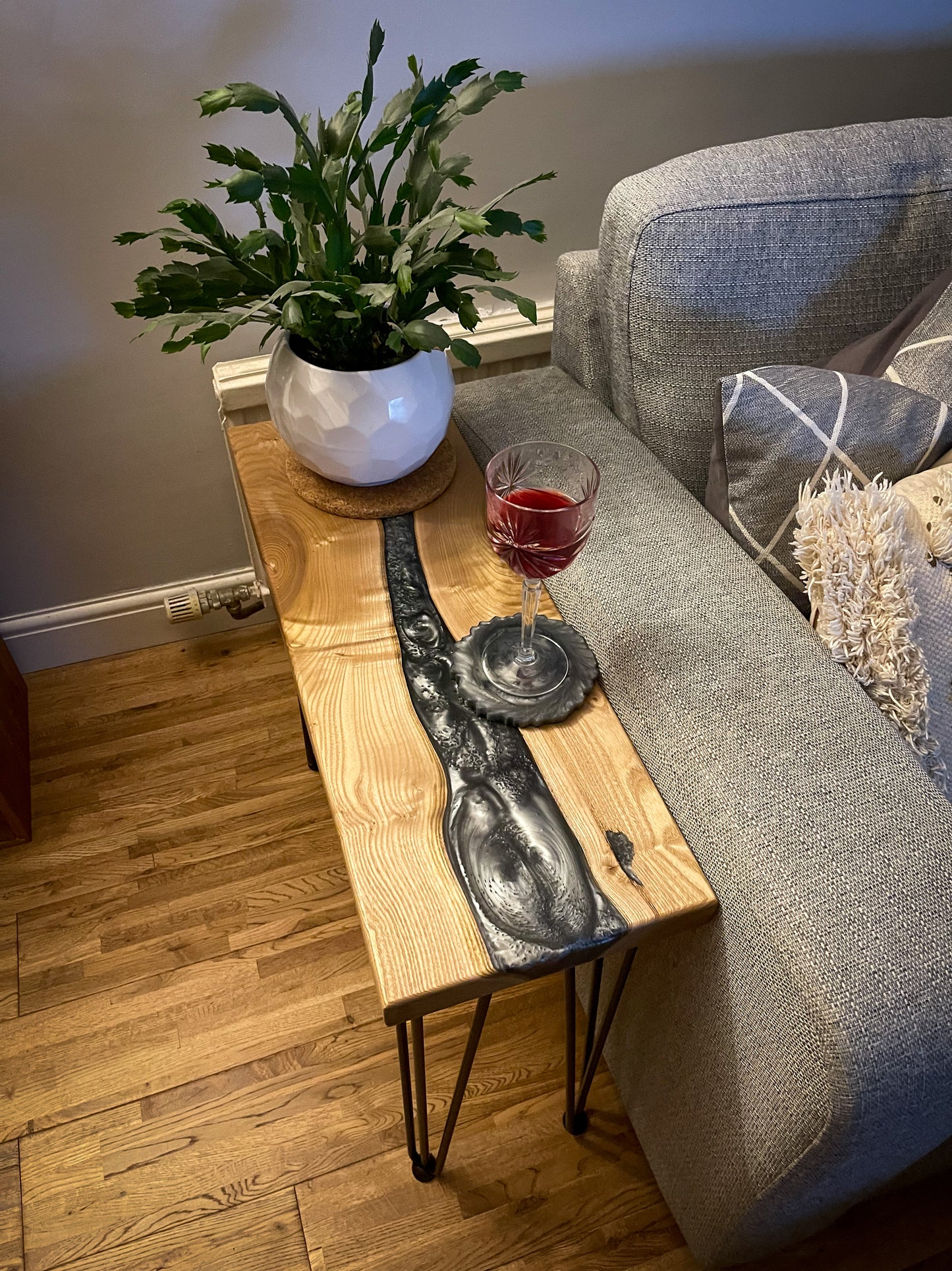 Catalpa Wood and Smoked Grey Epoxy Resin River Side Table