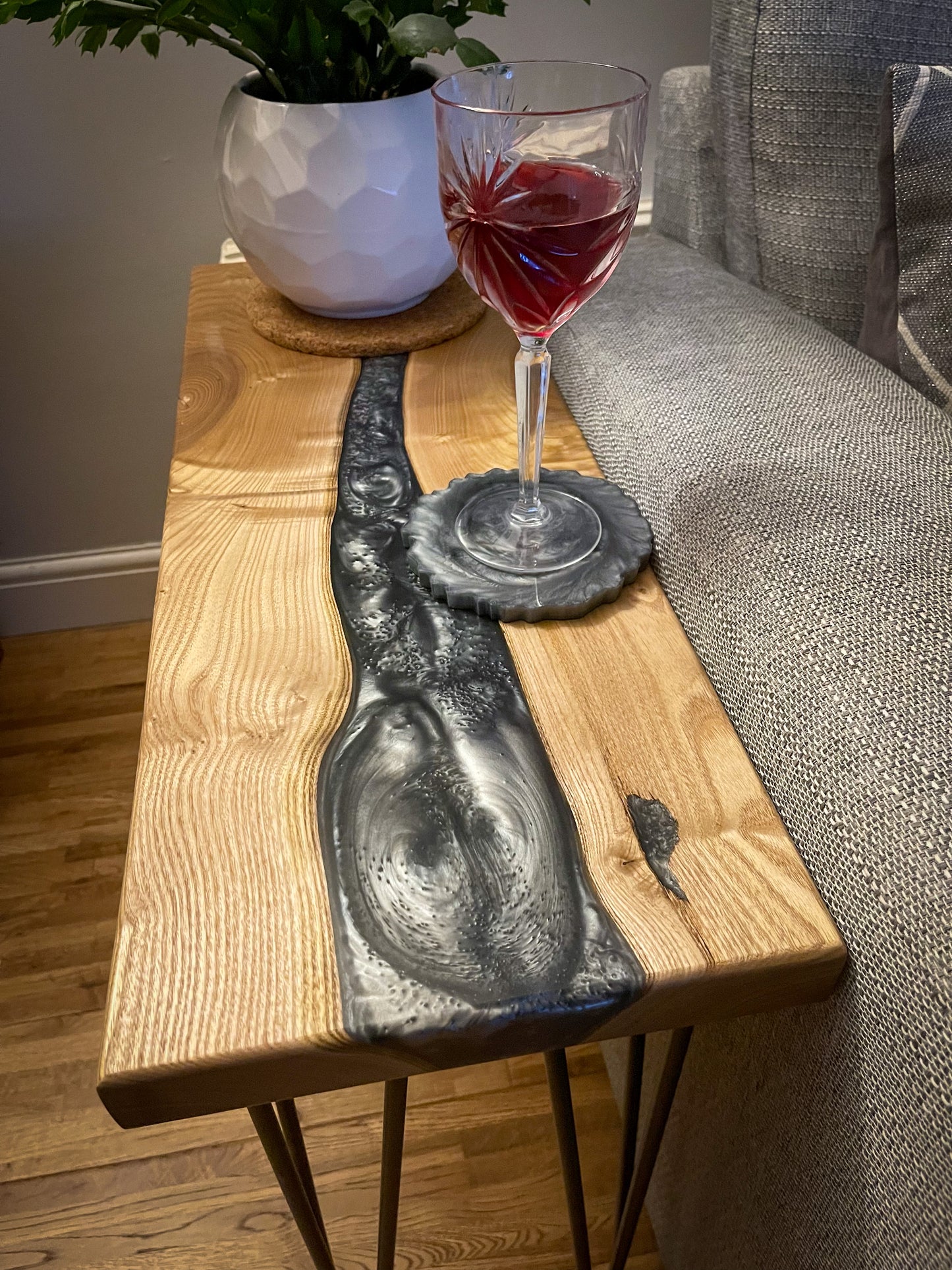 Catalpa Wood and Smoked Grey Epoxy Resin River Side Table
