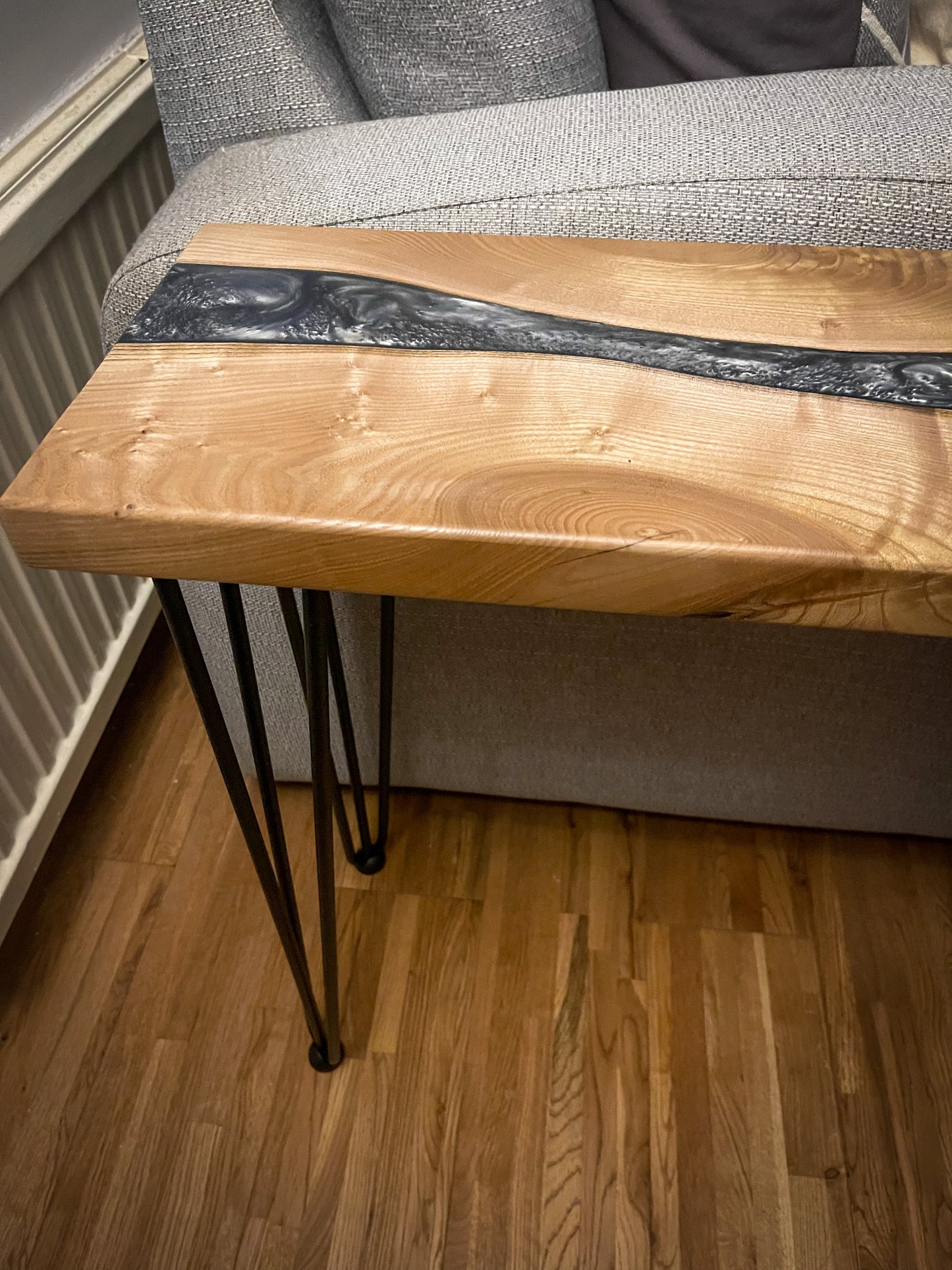 Catalpa Wood and Smoked Grey Epoxy Resin River Side Table