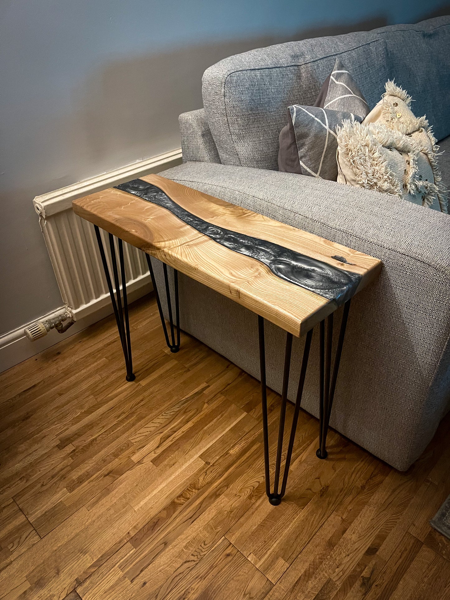 Catalpa Wood and Smoked Grey Epoxy Resin River Side Table