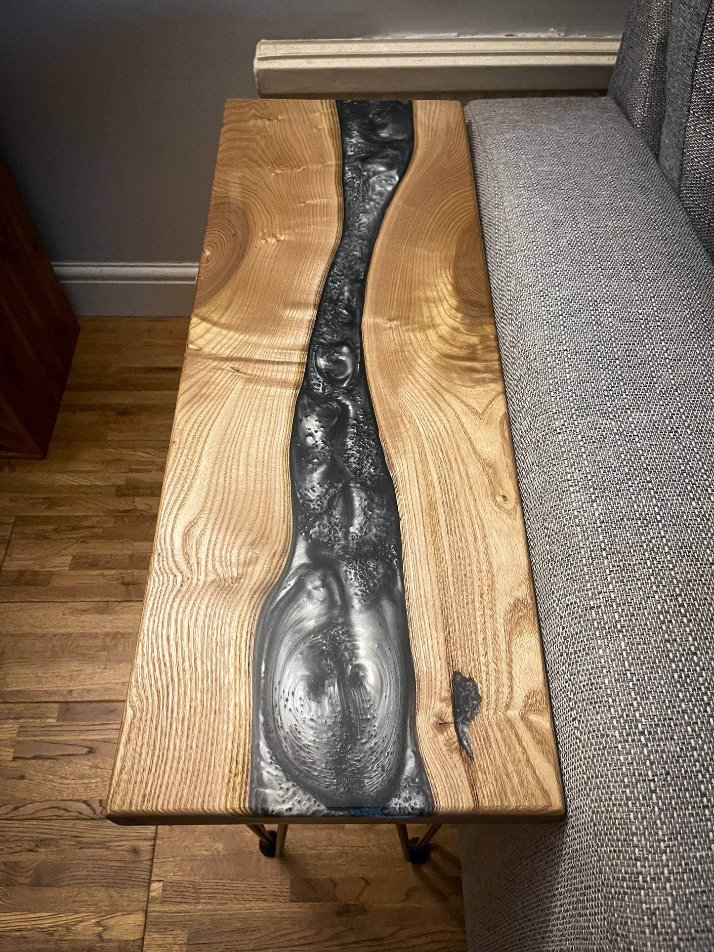 Catalpa Wood and Smoked Grey Epoxy Resin River Side Table