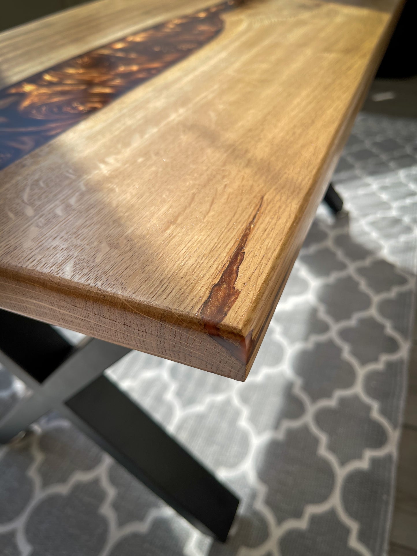 Oak Wood and Bronze Epoxy Resin River Coffee Table