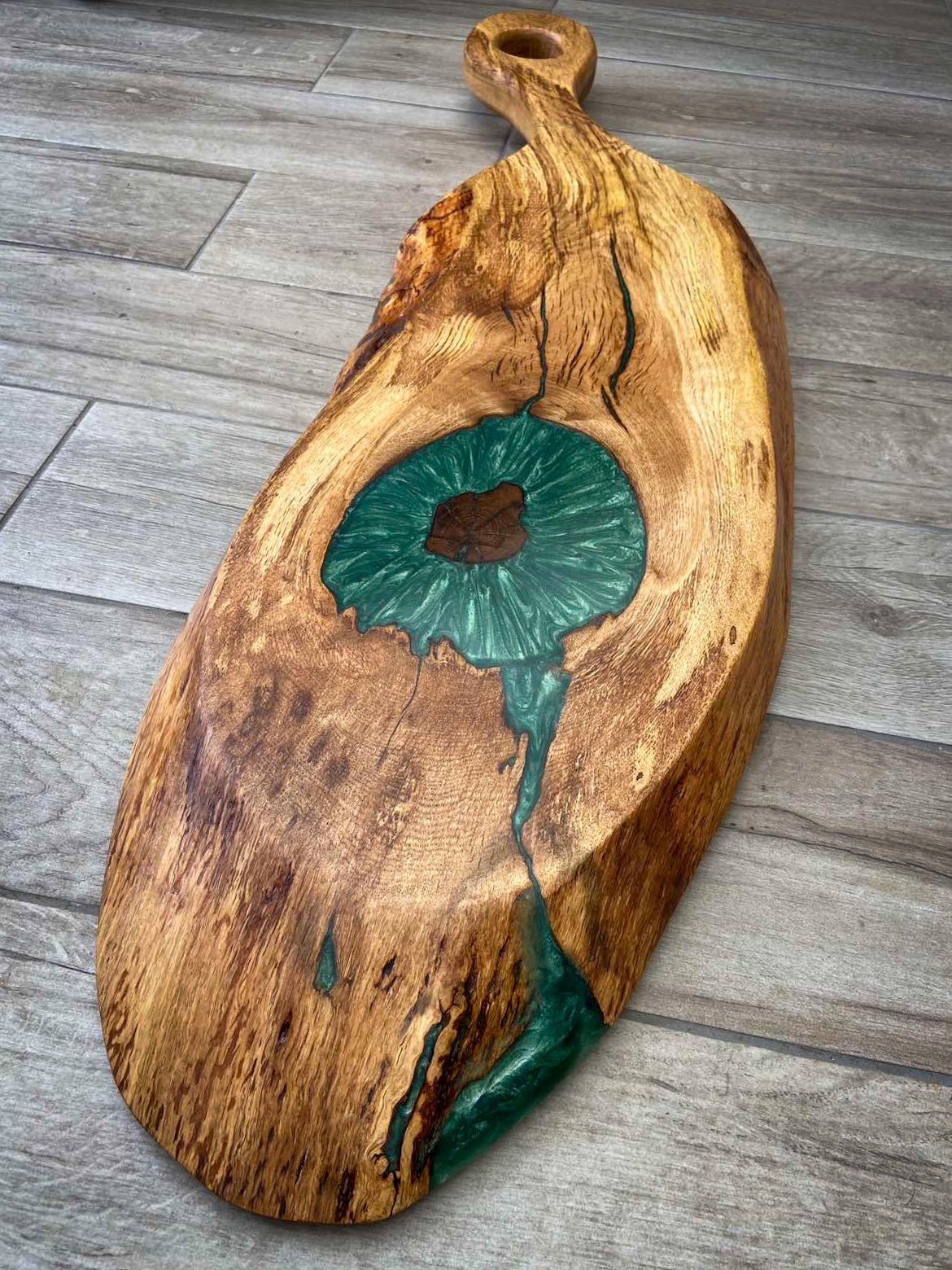 Extra Large Oak Wood and Green Epoxy Resin Charcuterie Board