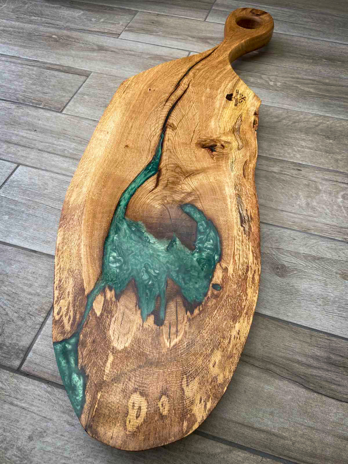 Extra Large Oak Wood and Green Epoxy Resin Charcuterie Board