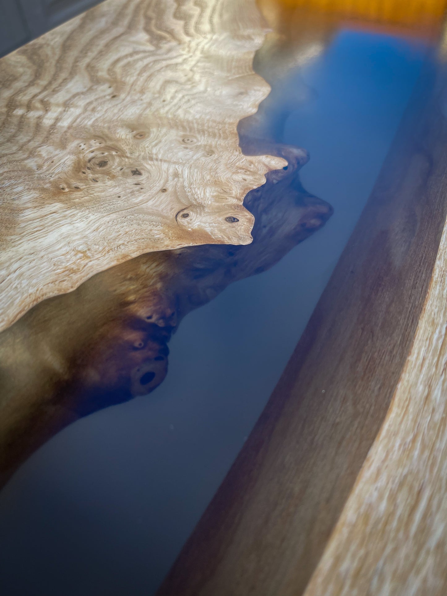 Ash Wood and Transparent Grey Epoxy Resin River Side Table