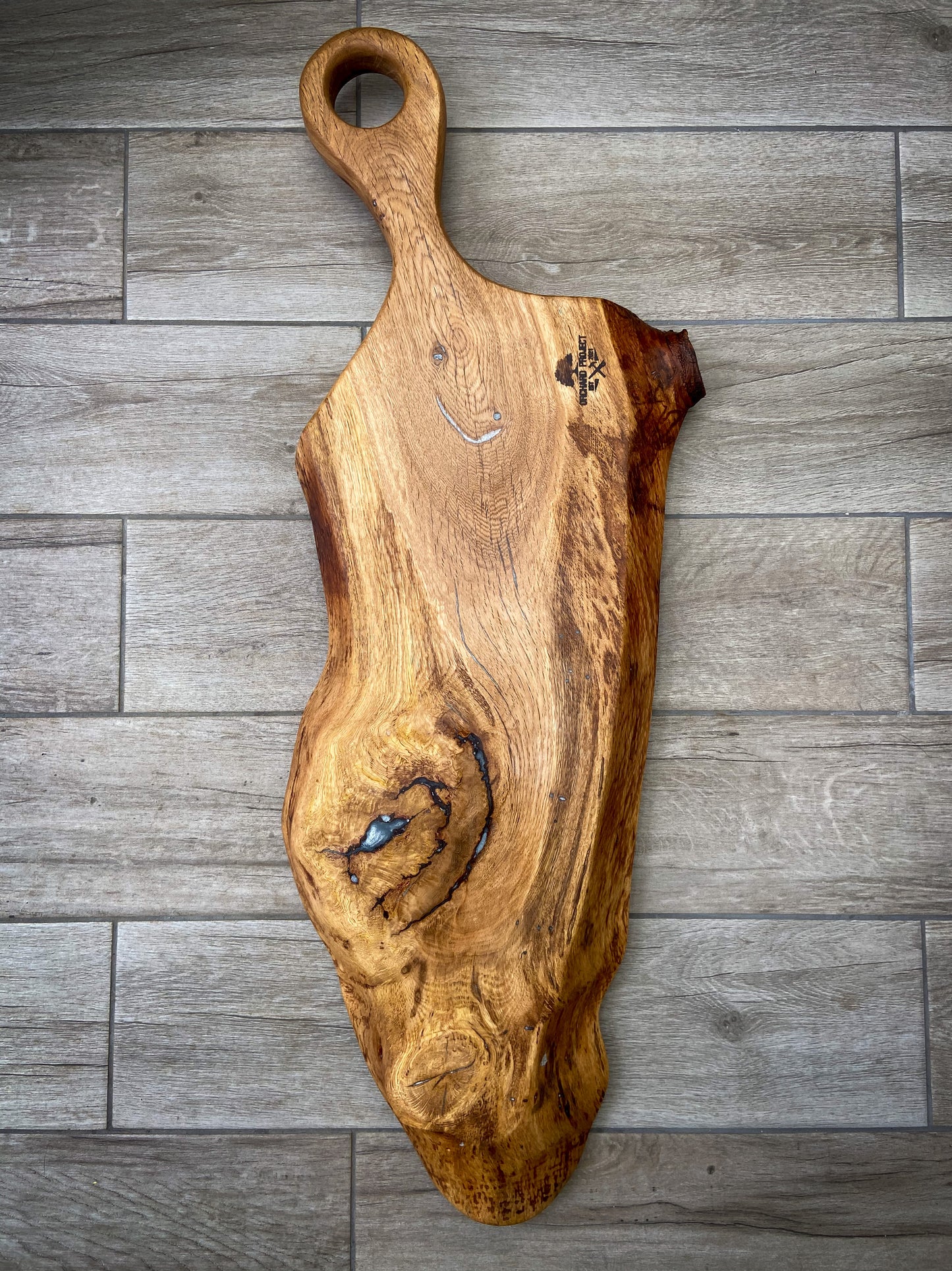Extra Large Oak Wood and White Pearl Epoxy Resin Charcuterie Board