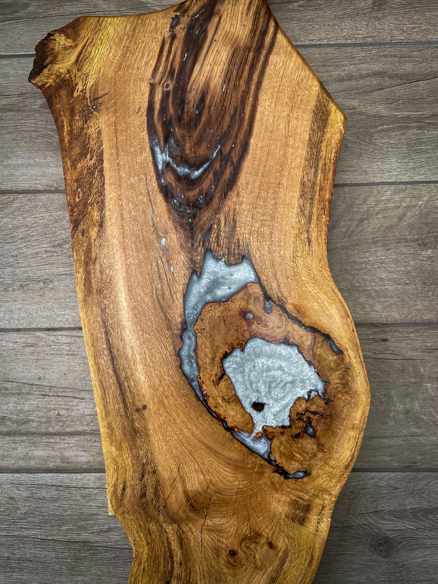 Extra Large Oak Wood and White Pearl Epoxy Resin Charcuterie Board