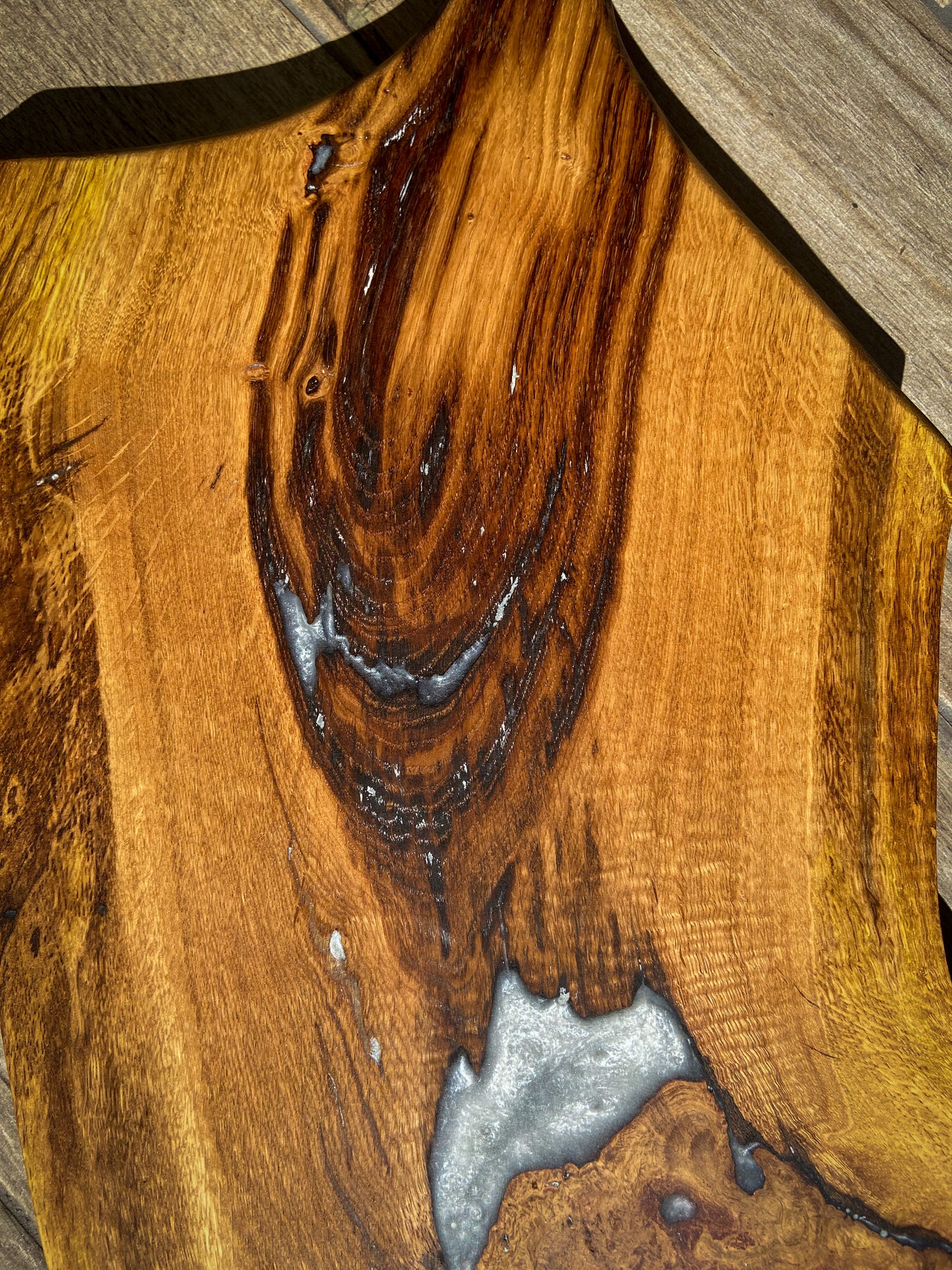 Extra Large Oak Wood and White Pearl Epoxy Resin Charcuterie Board