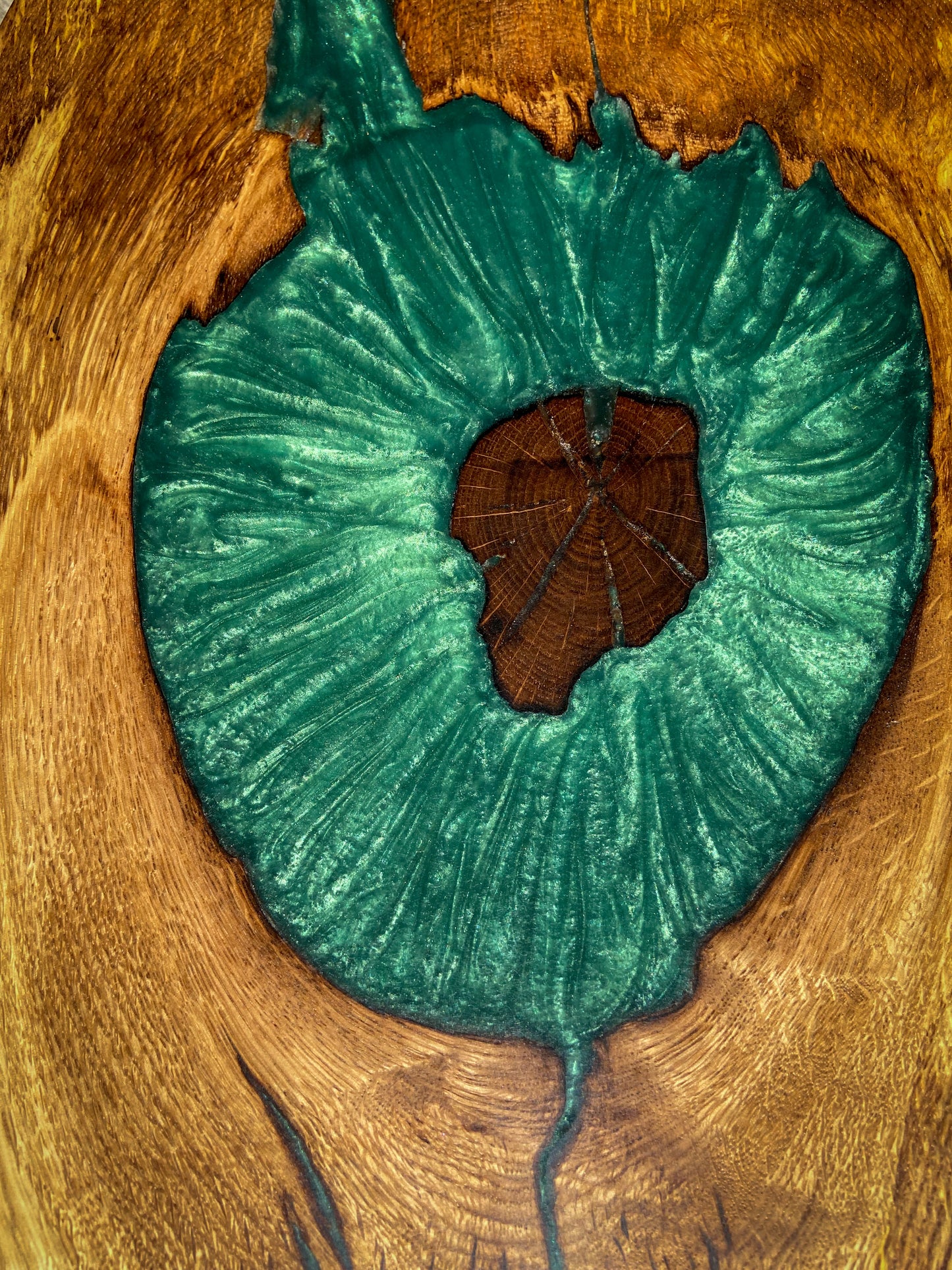 Extra Large Oak Wood and Green Epoxy Resin Charcuterie Board