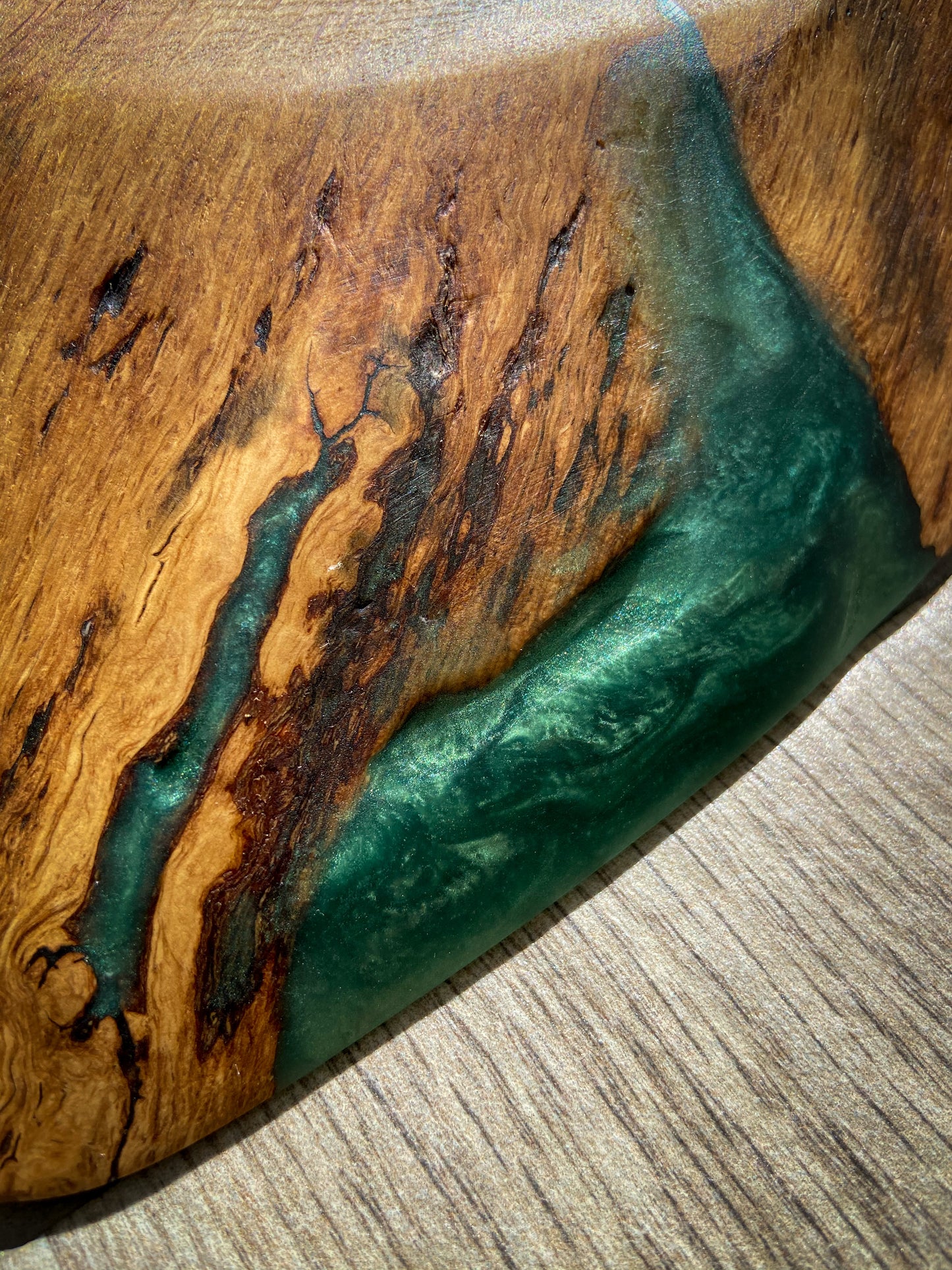 Extra Large Oak Wood and Green Epoxy Resin Charcuterie Board