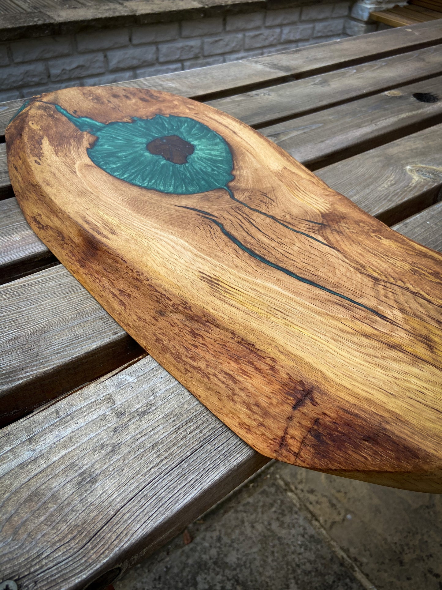 Extra Large Oak Wood and Green Epoxy Resin Charcuterie Board