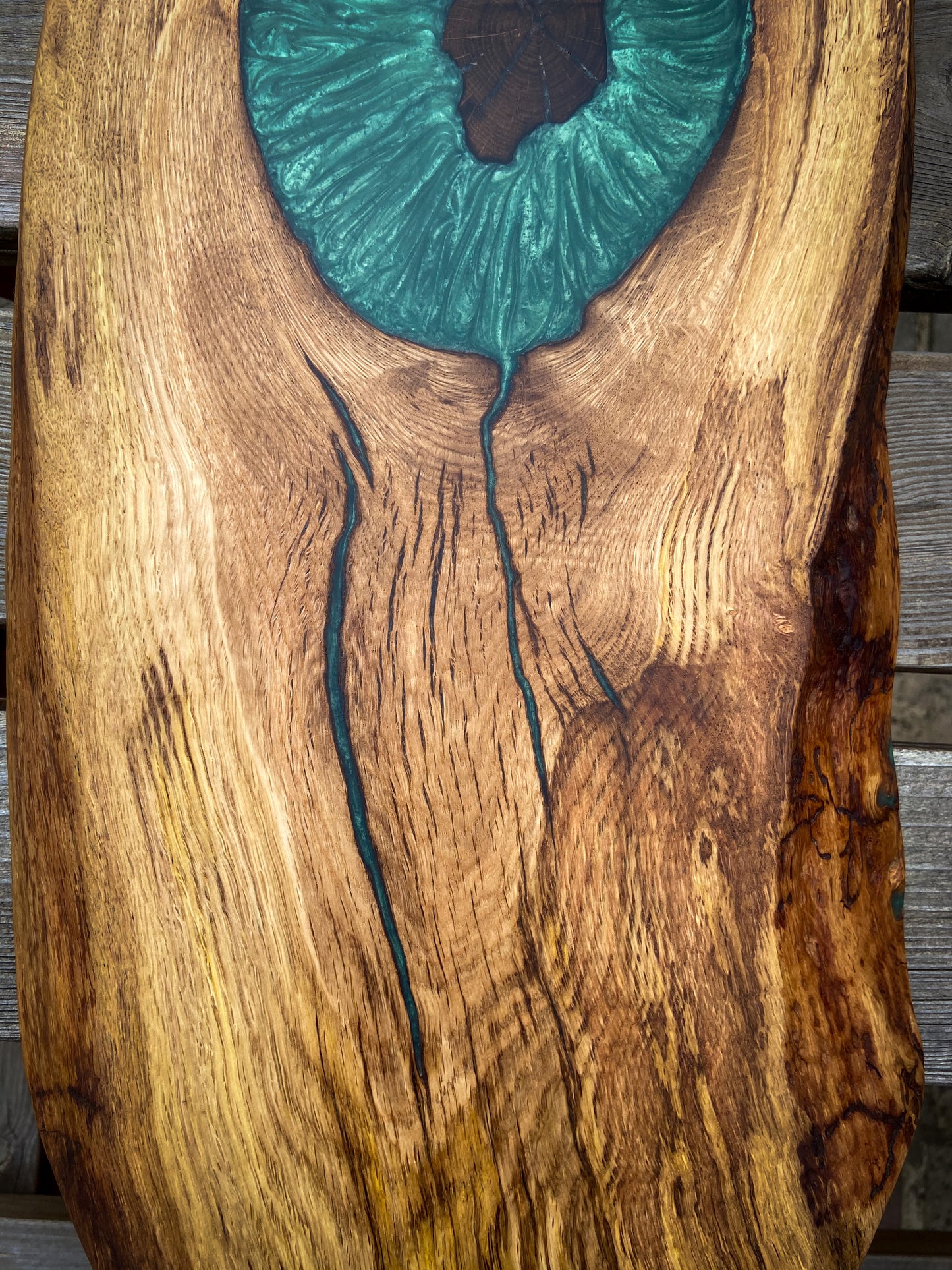 Extra Large Oak Wood and Green Epoxy Resin Charcuterie Board