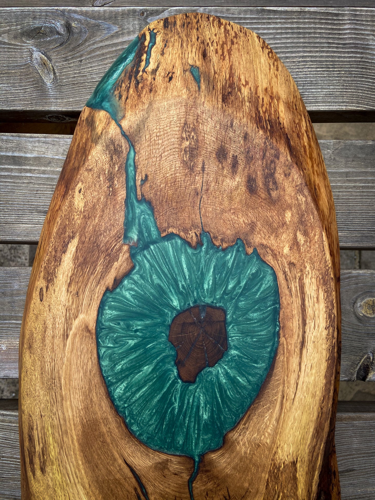 Extra Large Oak Wood and Green Epoxy Resin Charcuterie Board