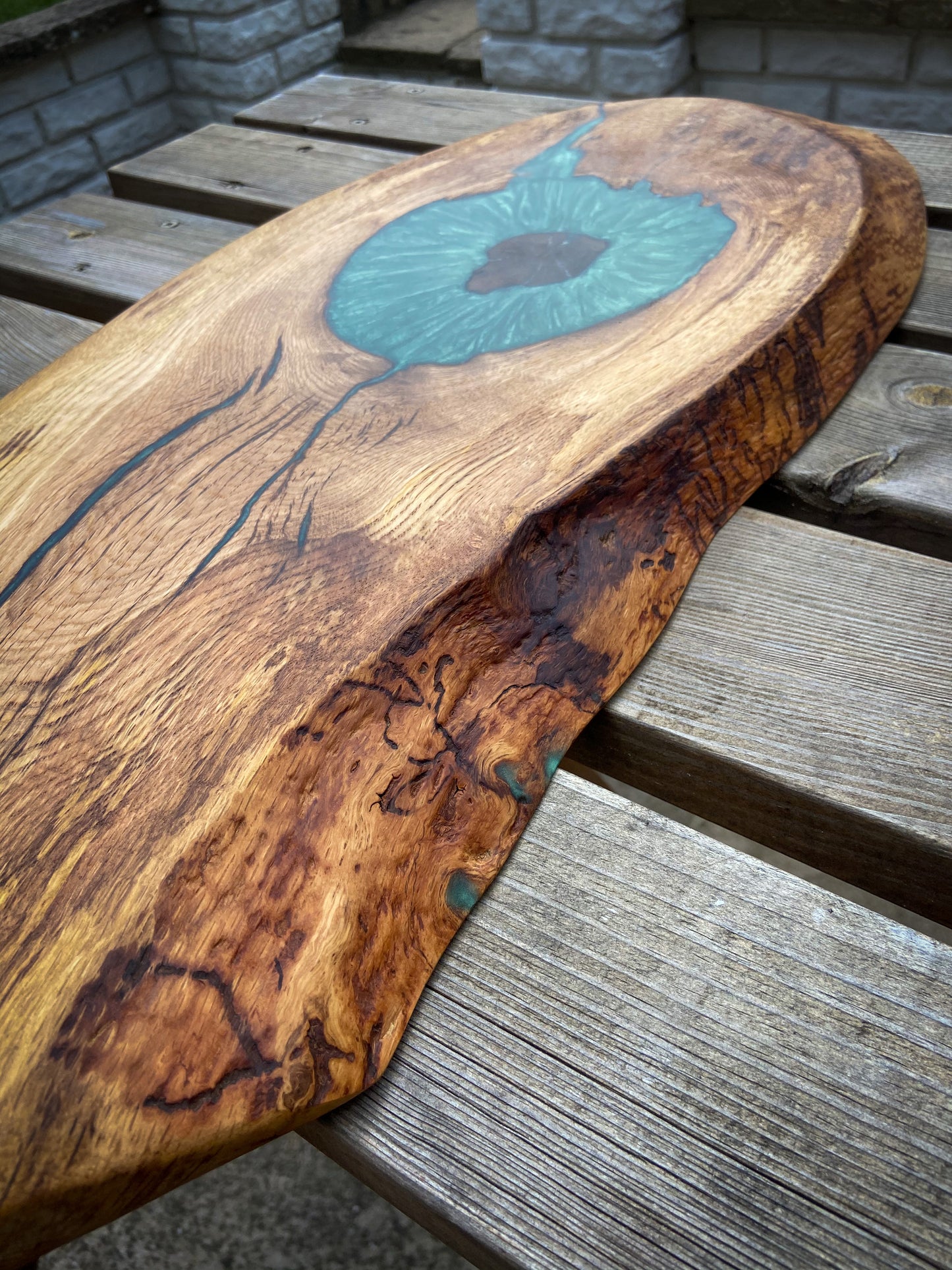 Extra Large Oak Wood and Green Epoxy Resin Charcuterie Board