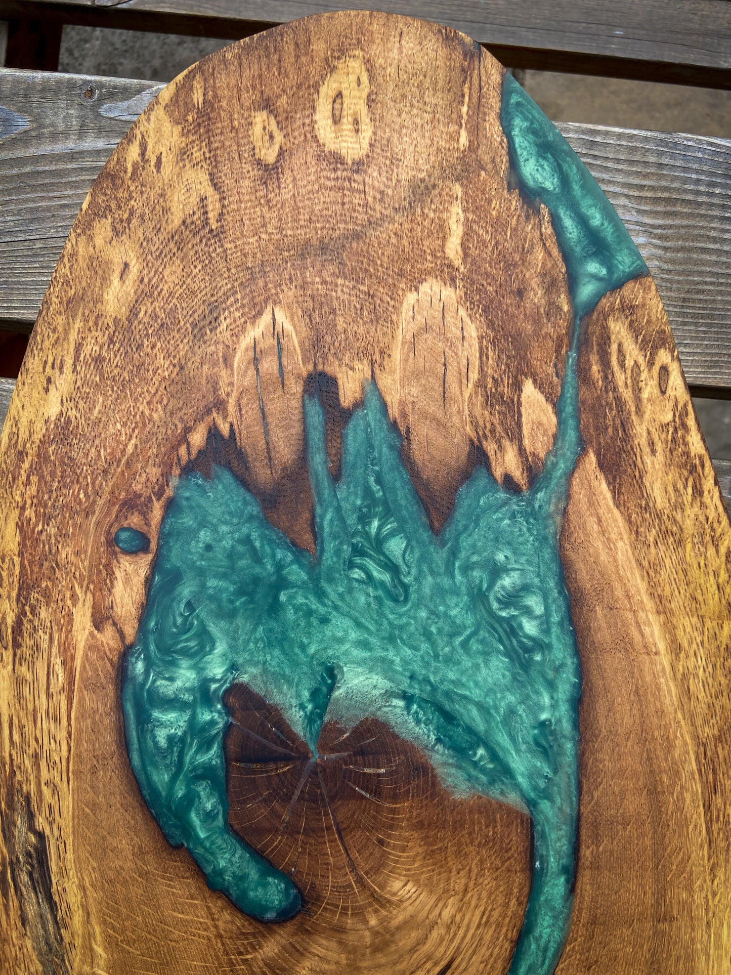 Extra Large Oak Wood and Green Epoxy Resin Charcuterie Board