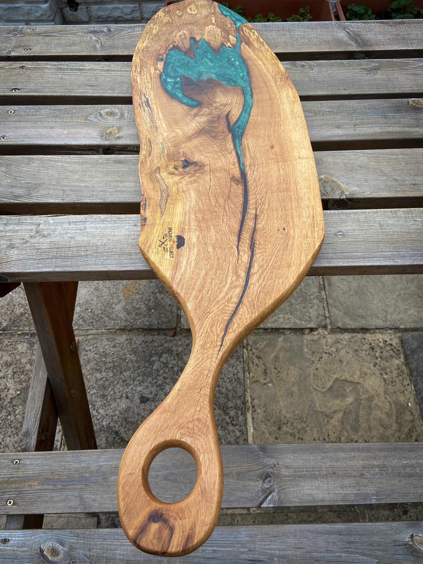 Extra Large Oak Wood and Green Epoxy Resin Charcuterie Board