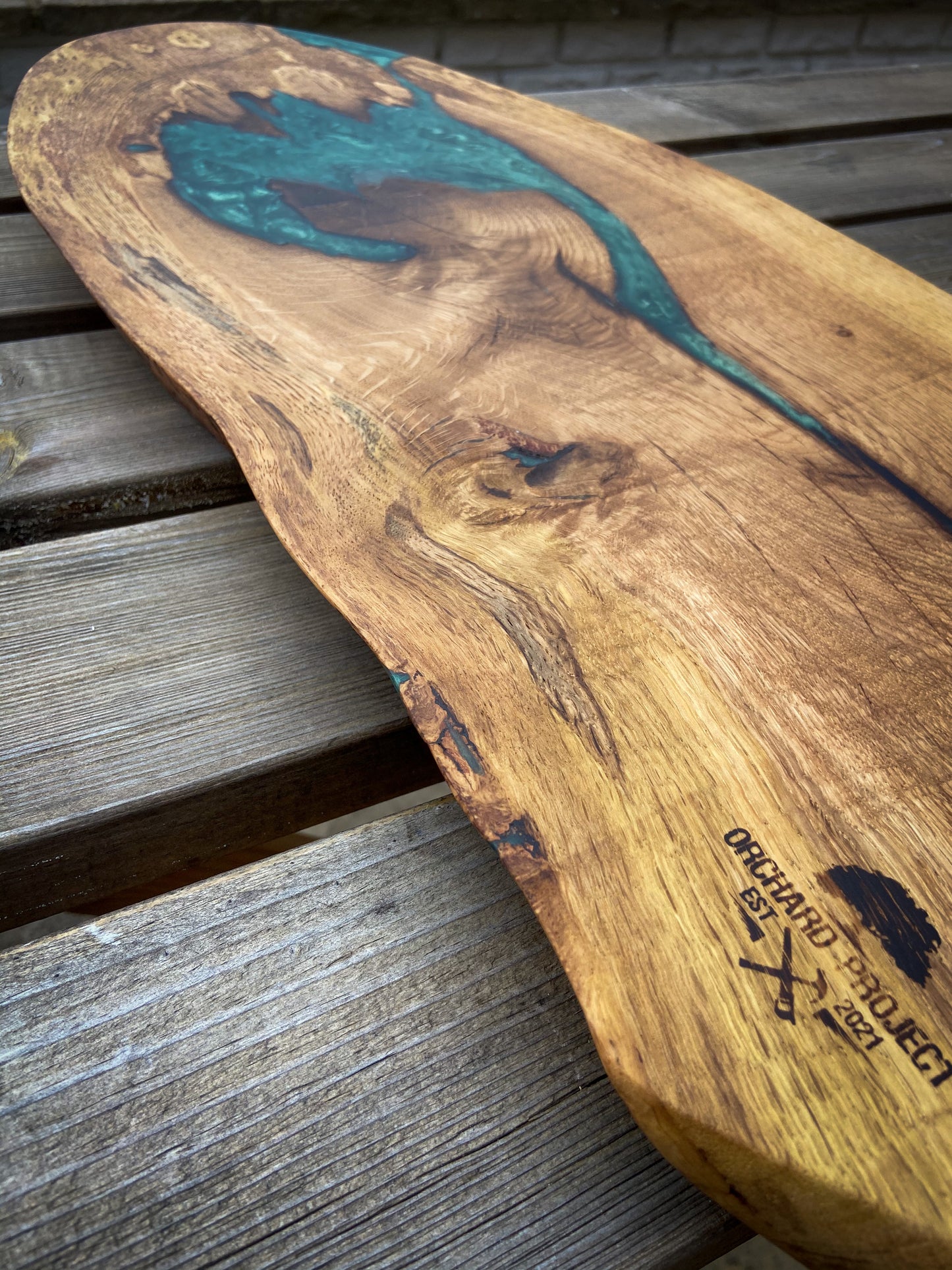 Extra Large Oak Wood and Green Epoxy Resin Charcuterie Board
