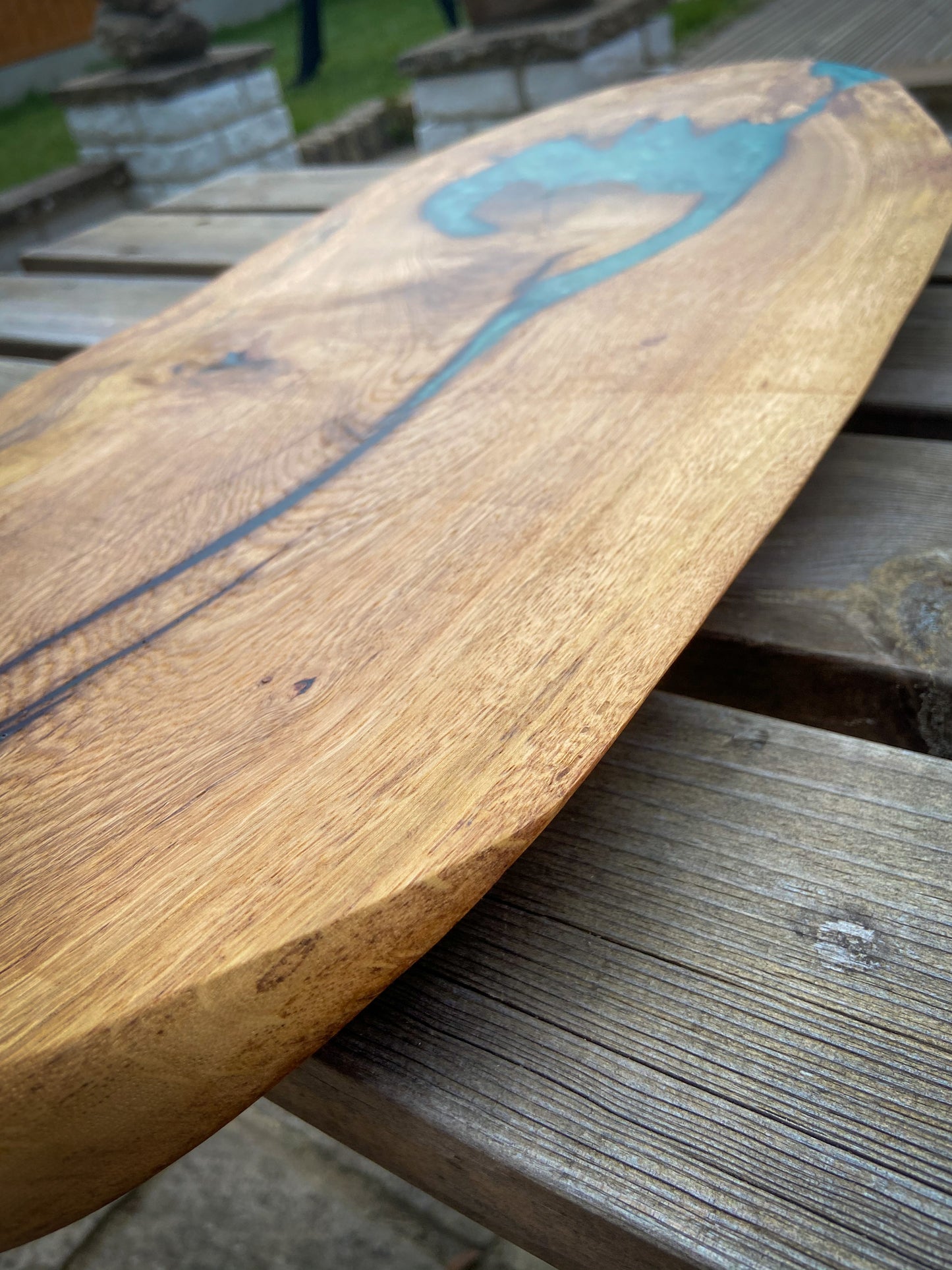 Extra Large Oak Wood and Green Epoxy Resin Charcuterie Board