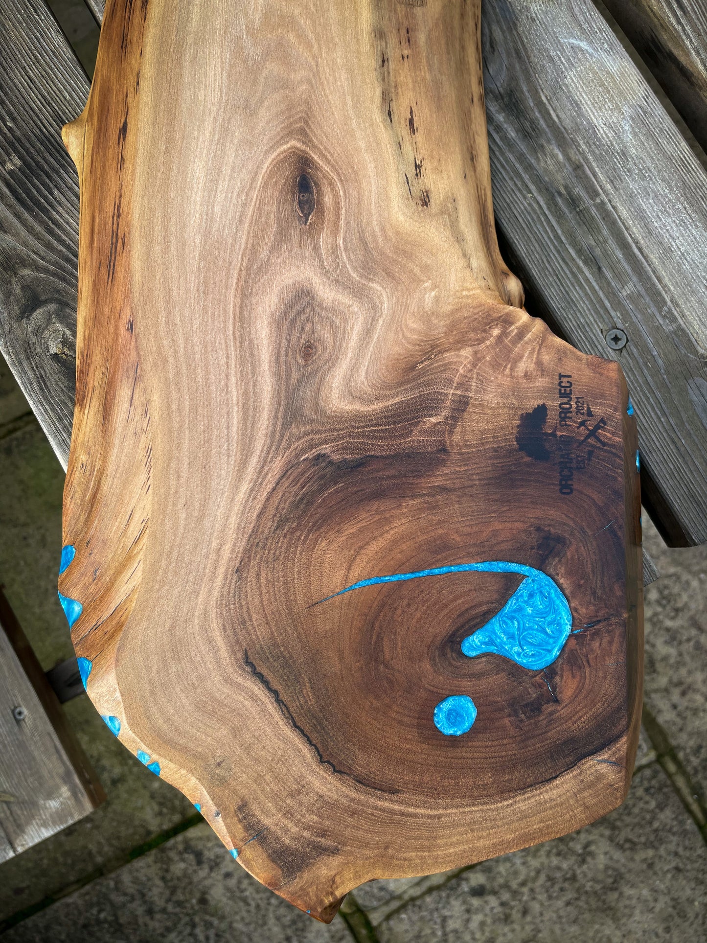 Extra Large Walnut Wood and Blue Epoxy Resin Charcuterie Board