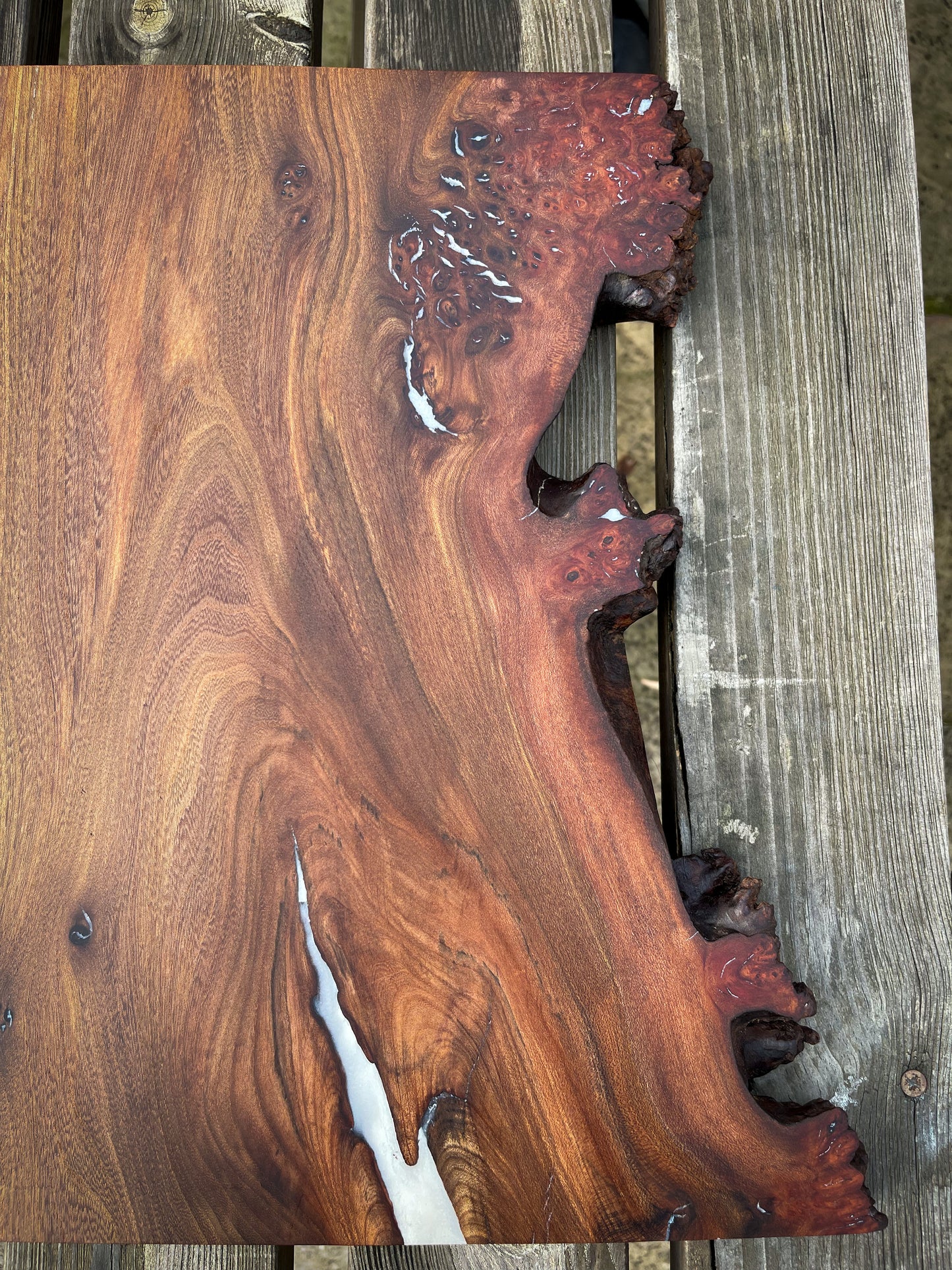 Large Wych Elm Burl and Pearl White Epoxy Resin Charcuterie Board