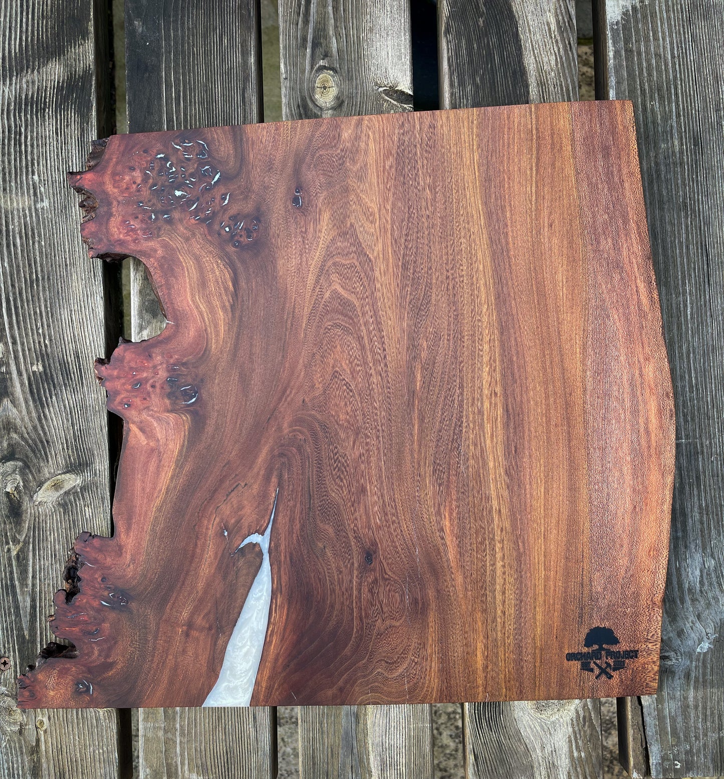 Large Wych Elm Burl and Pearl White Epoxy Resin Charcuterie Board