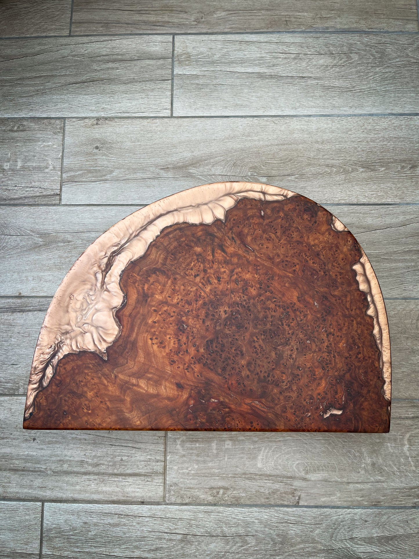 Large Wych Elm Burl Wood and Golden Bronze Epoxy Resin Charcuterie Board