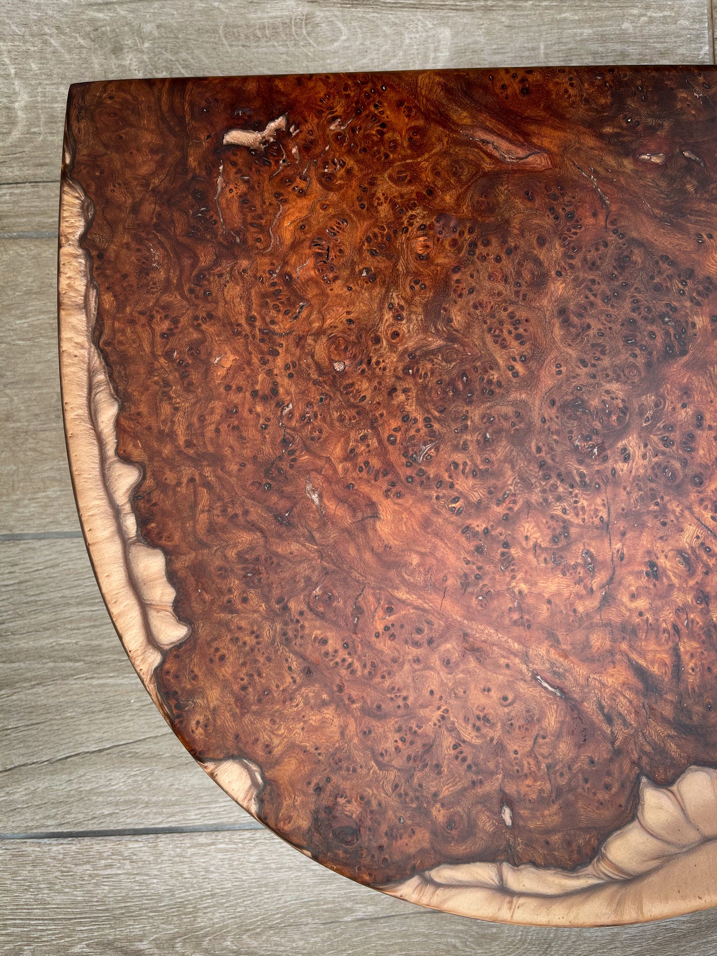 Large Wych Elm Burl Wood and Golden Bronze Epoxy Resin Charcuterie Board