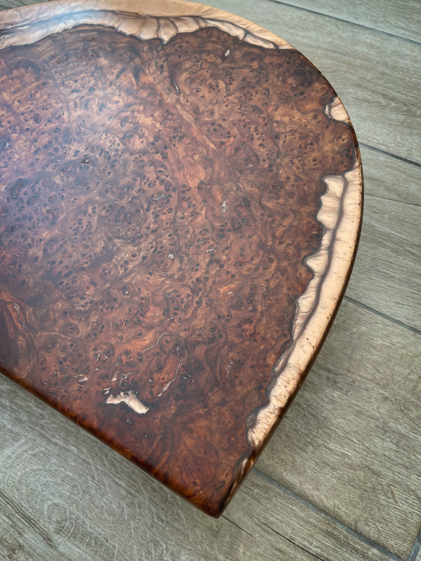 Large Wych Elm Burl Wood and Golden Bronze Epoxy Resin Charcuterie Board