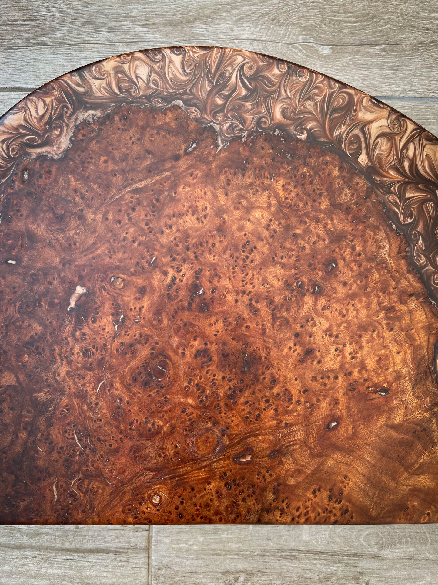 Large Wych Elm Burl Wood and Golden Bronze Epoxy Resin Charcuterie Board