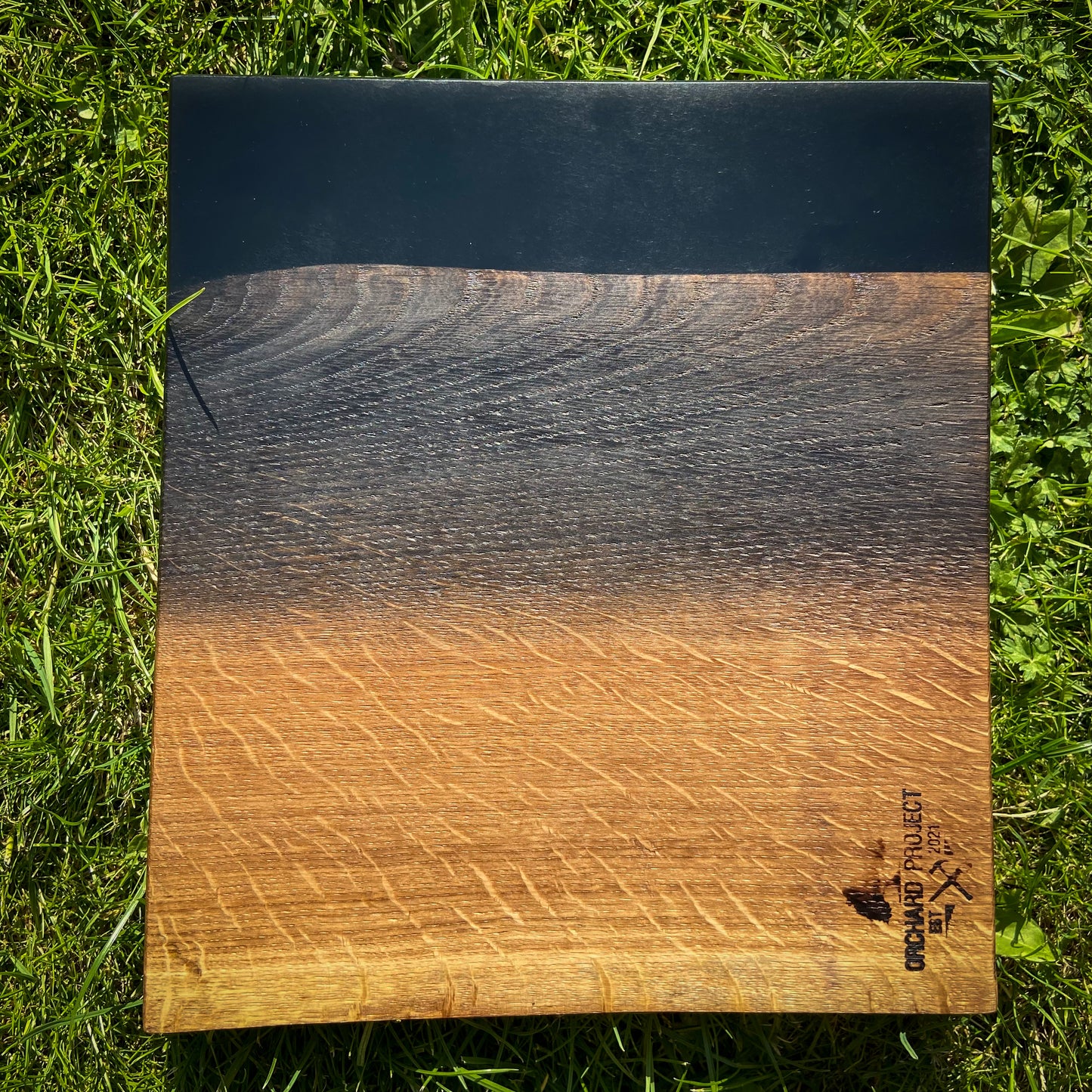 Medium Oak Wood and Black Epoxy Resin Charcuterie Board