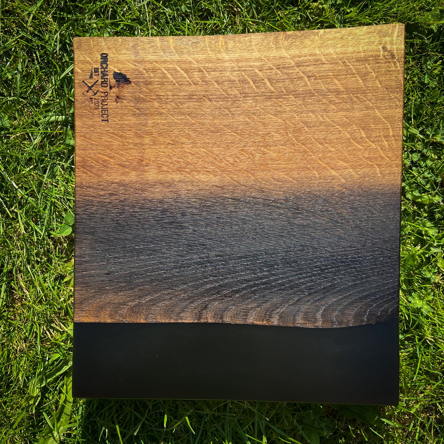 Medium Oak Wood and Black Epoxy Resin Charcuterie Board