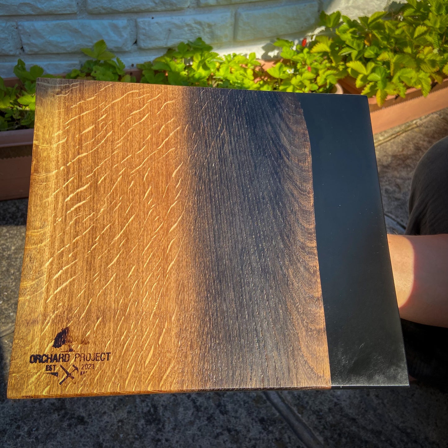 Medium Oak Wood and Black Epoxy Resin Charcuterie Board
