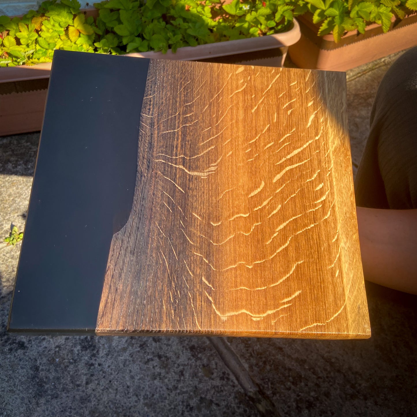 Medium Oak Wood and Black Epoxy Resin Charcuterie Board
